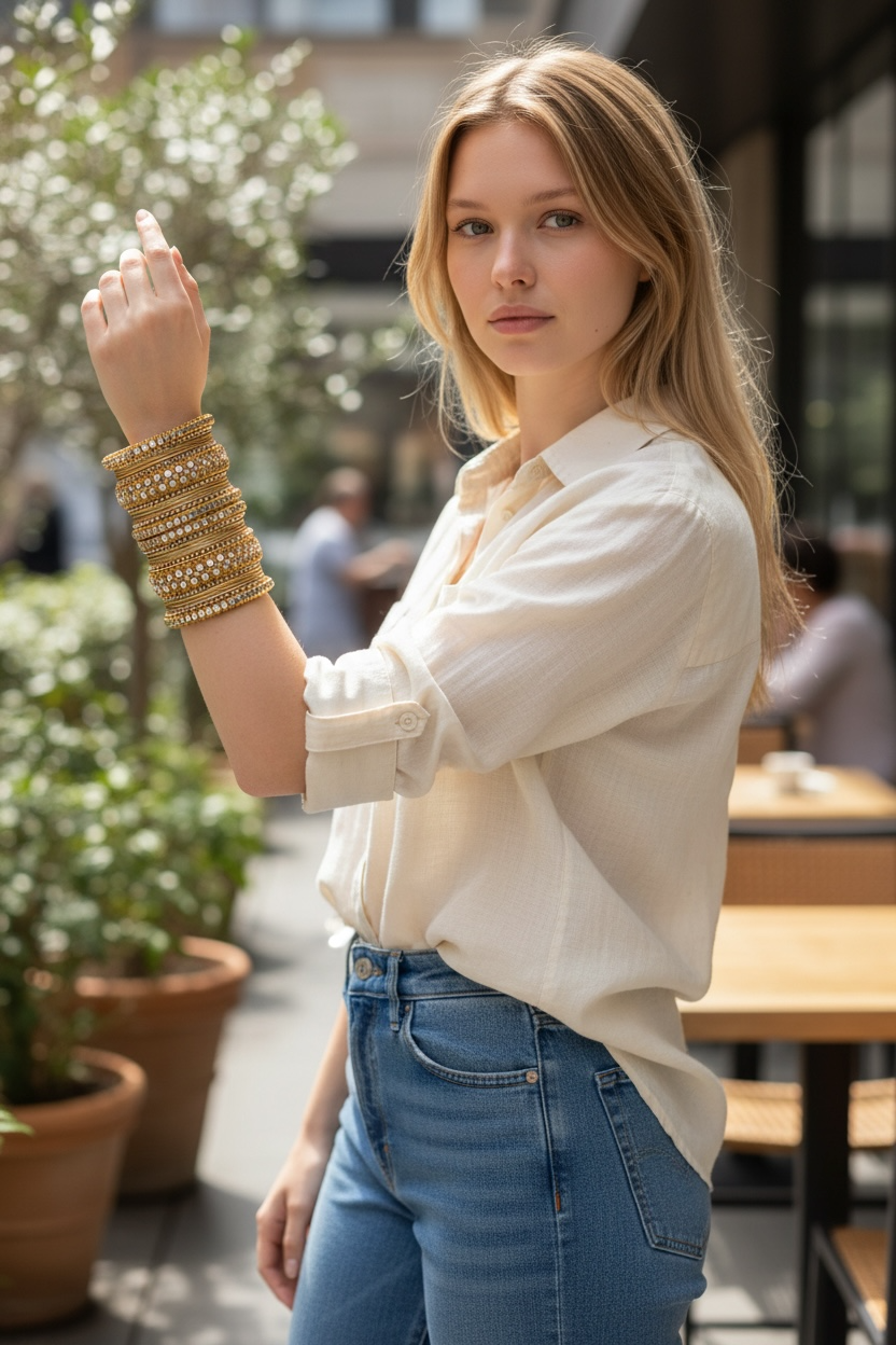 Golden Bangles with Stone and Kundan Bangles