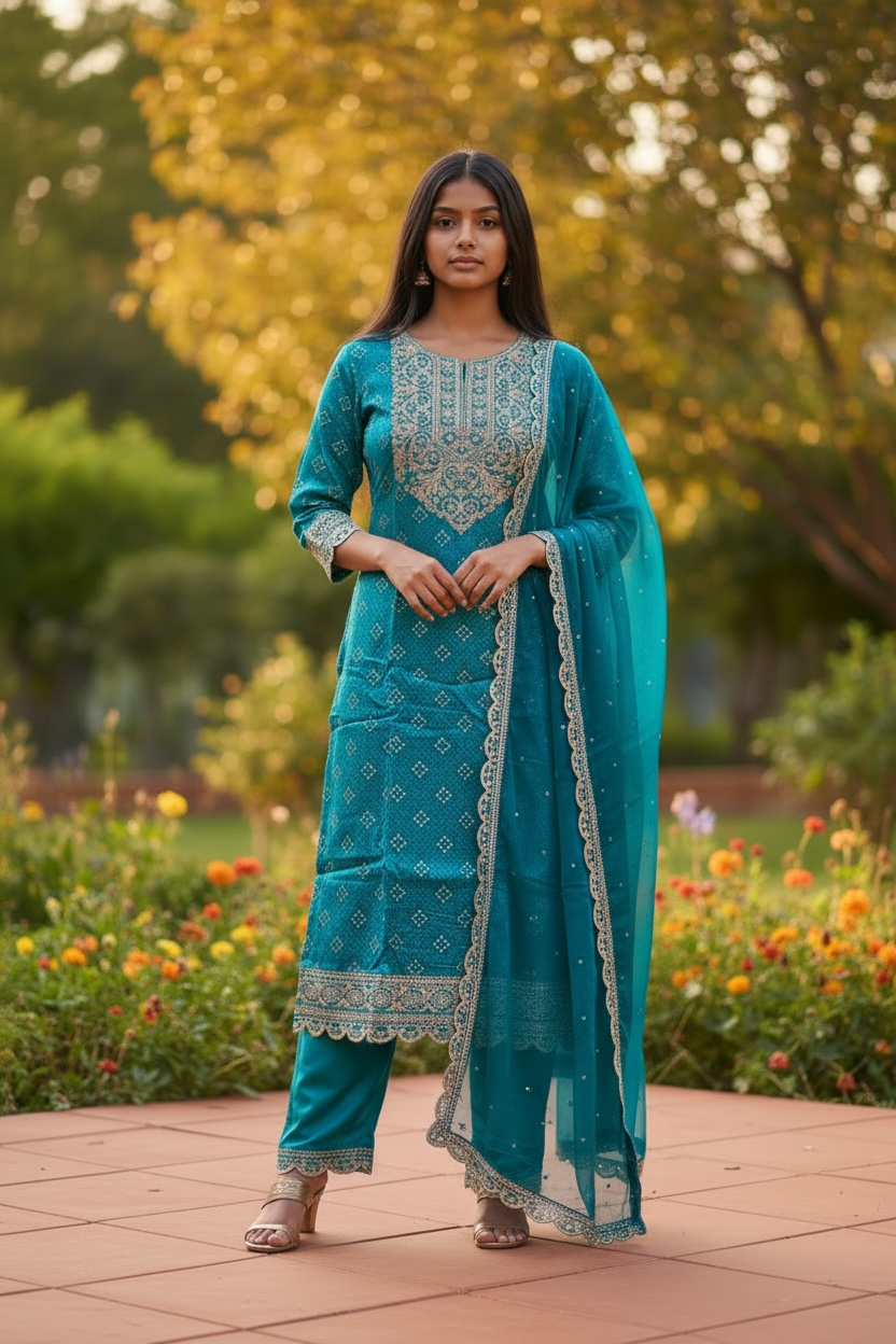 Teal Jaipuri Suit with pant