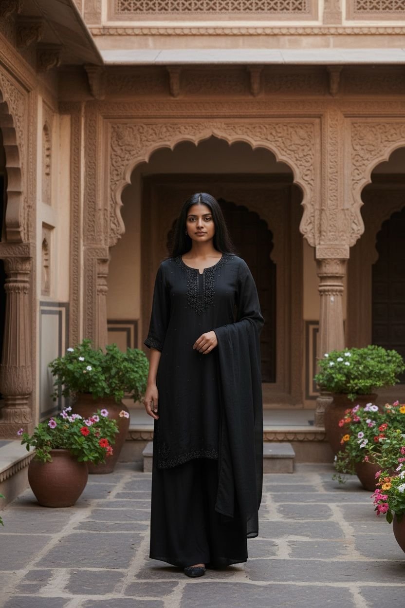 Black Sharara Suit with Black Embroidery