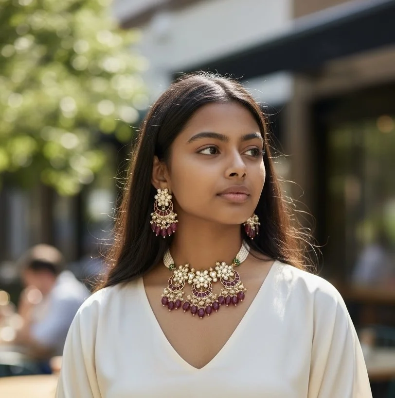 Magenta Pachi Kundan Set