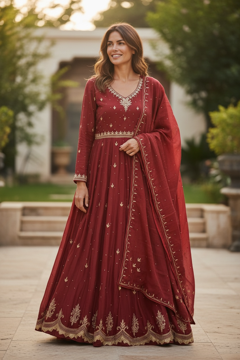 Maroon Anarkali