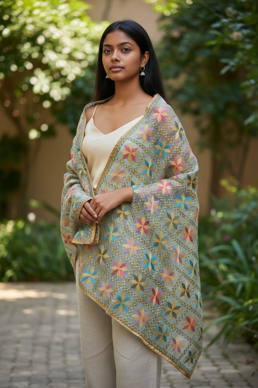 Light Blue Phulkari Dupatta