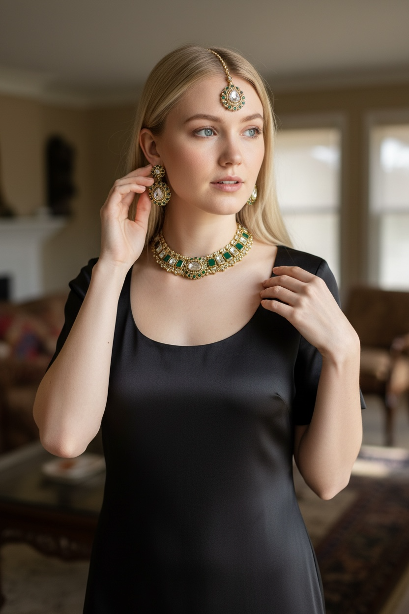 Green moissanite set with studs