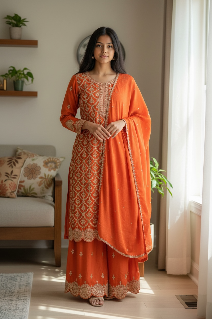 Orange Sharara Suit with sequin work
