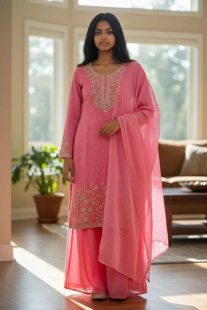 Pink Pearl Work Sharara Suit