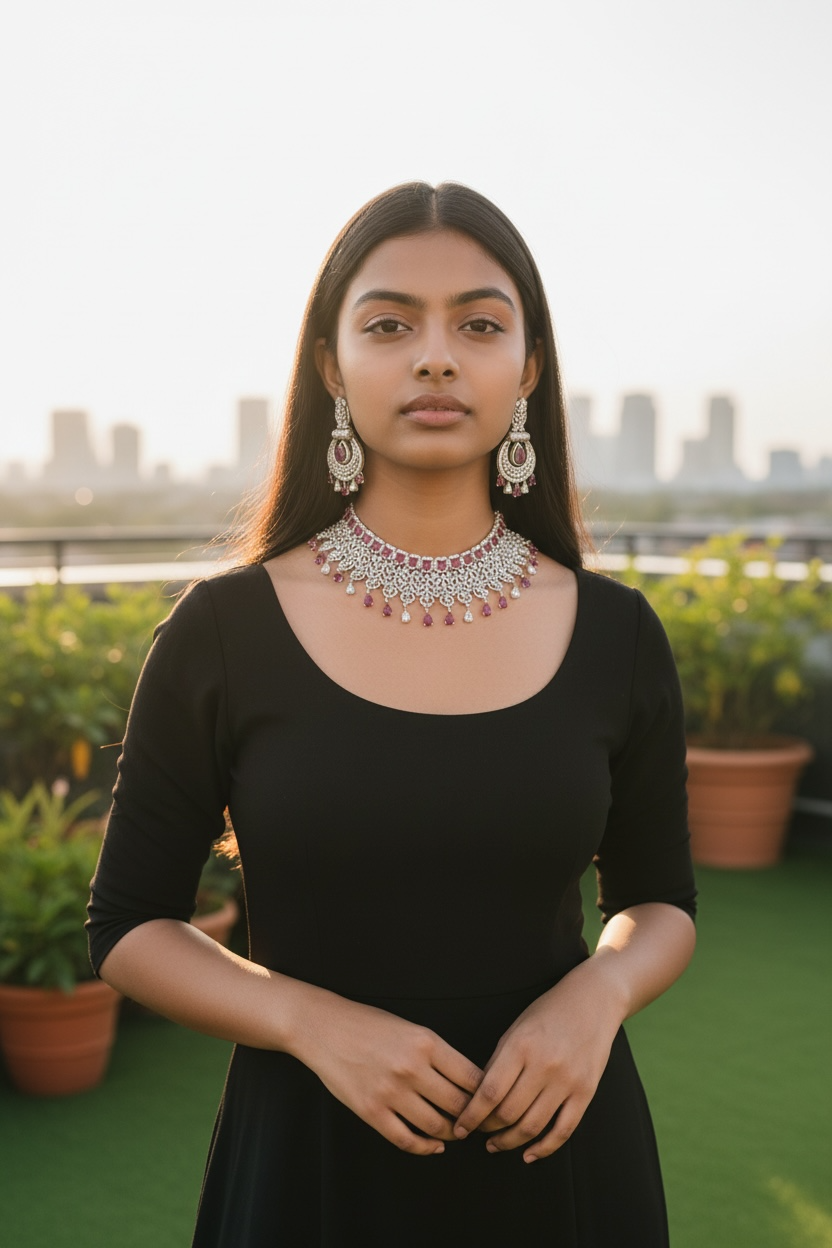 Semi Bridal American DIamond Choker with Earrings