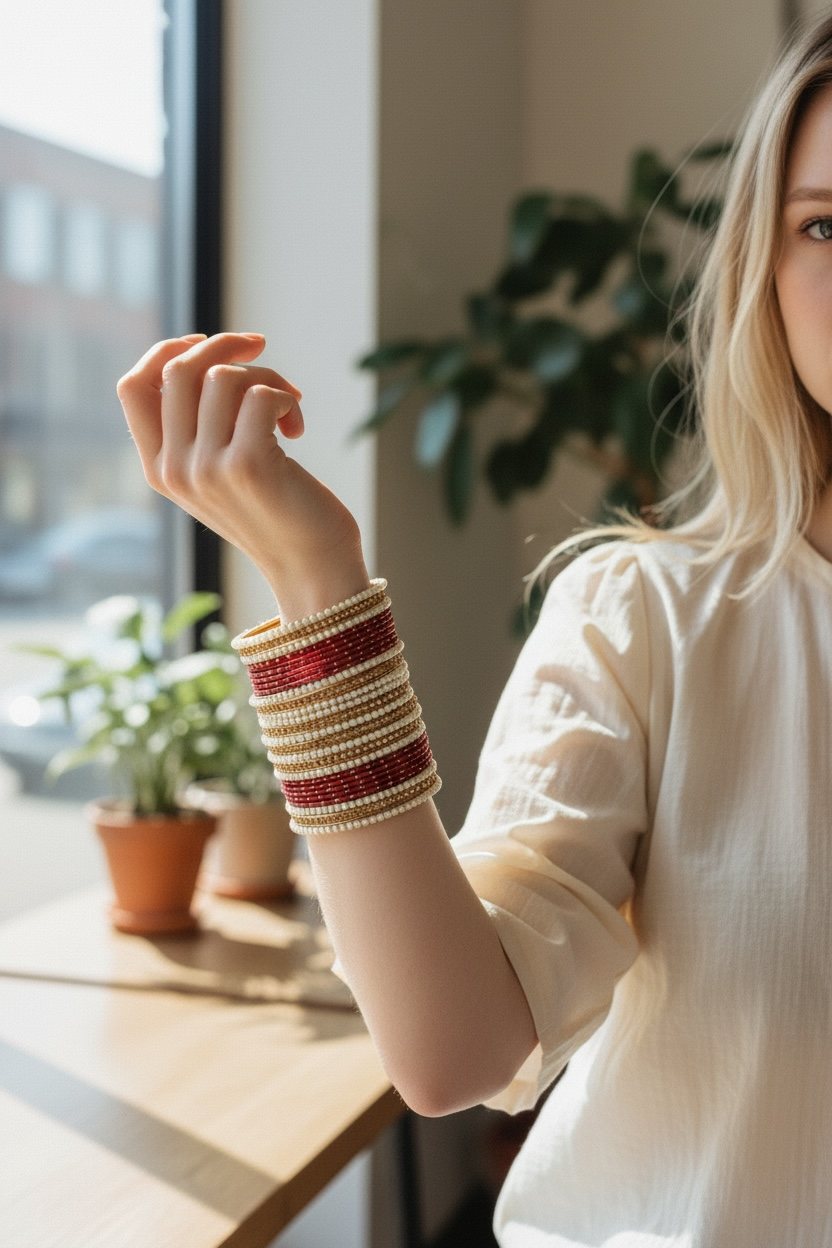 Large Bangle Stack with Pearls and Stone