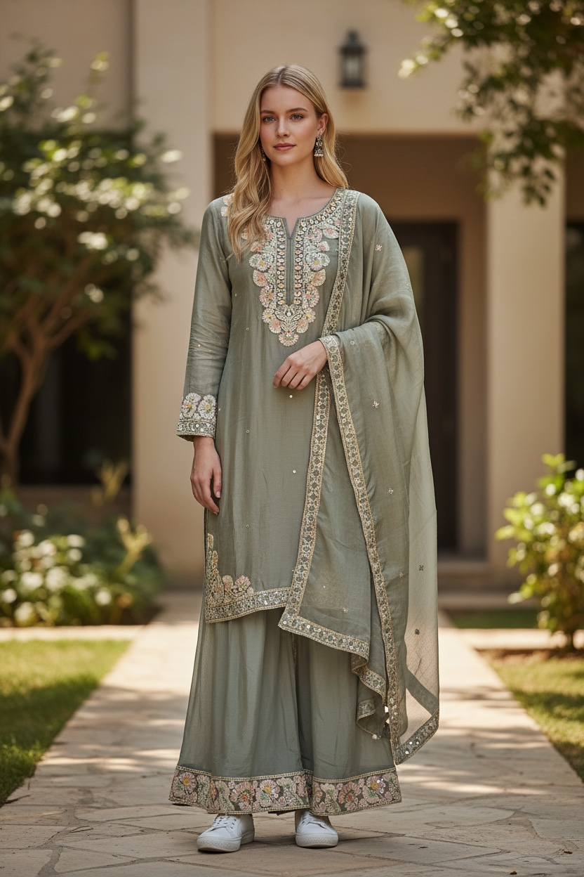 Sage Green Plazo Suit