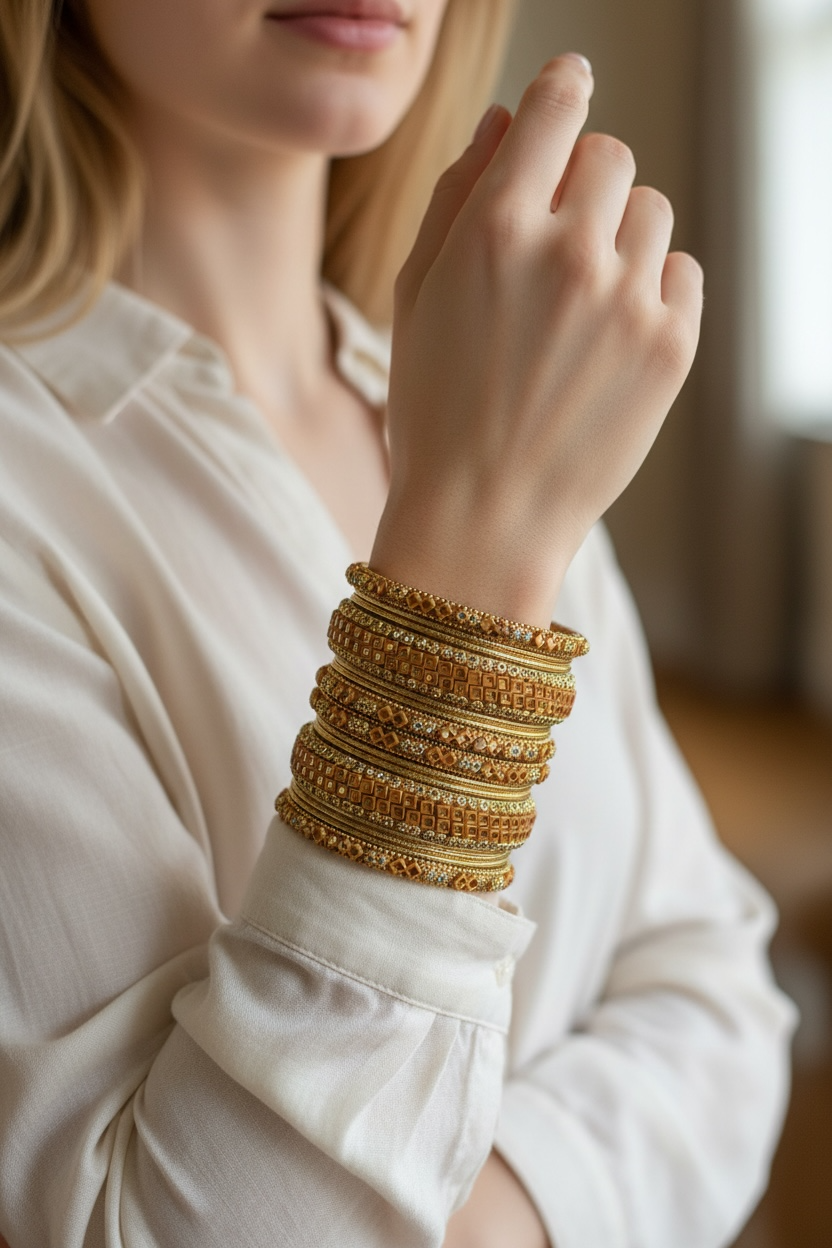Gold Bangles with glitter and Stones