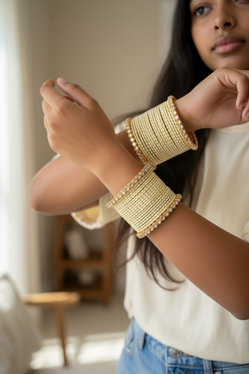 Light Mint Metal Bangles with Stone Kade