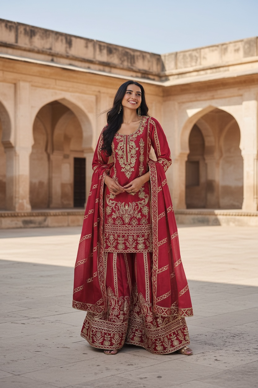 Gota Patti and Mirror Work Sharara Suit