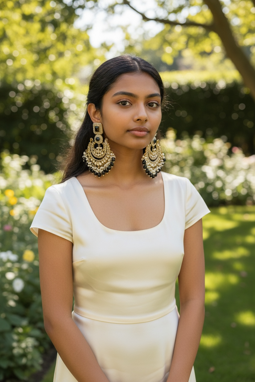 Black Polki Oversized Earrings