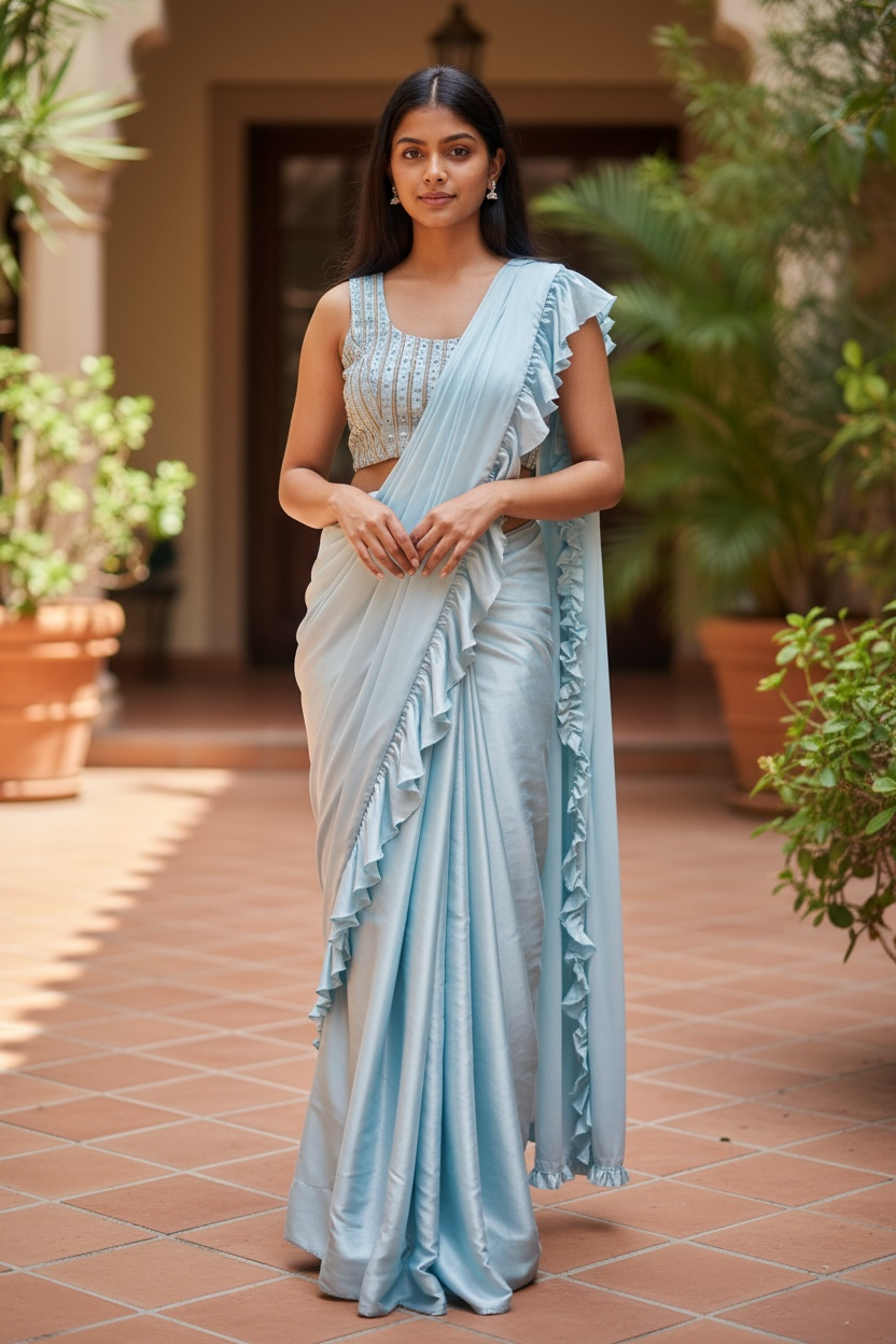 Light Blue Readymade Sari