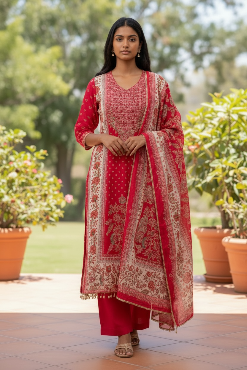 Self Print Pant Suit with Handwork