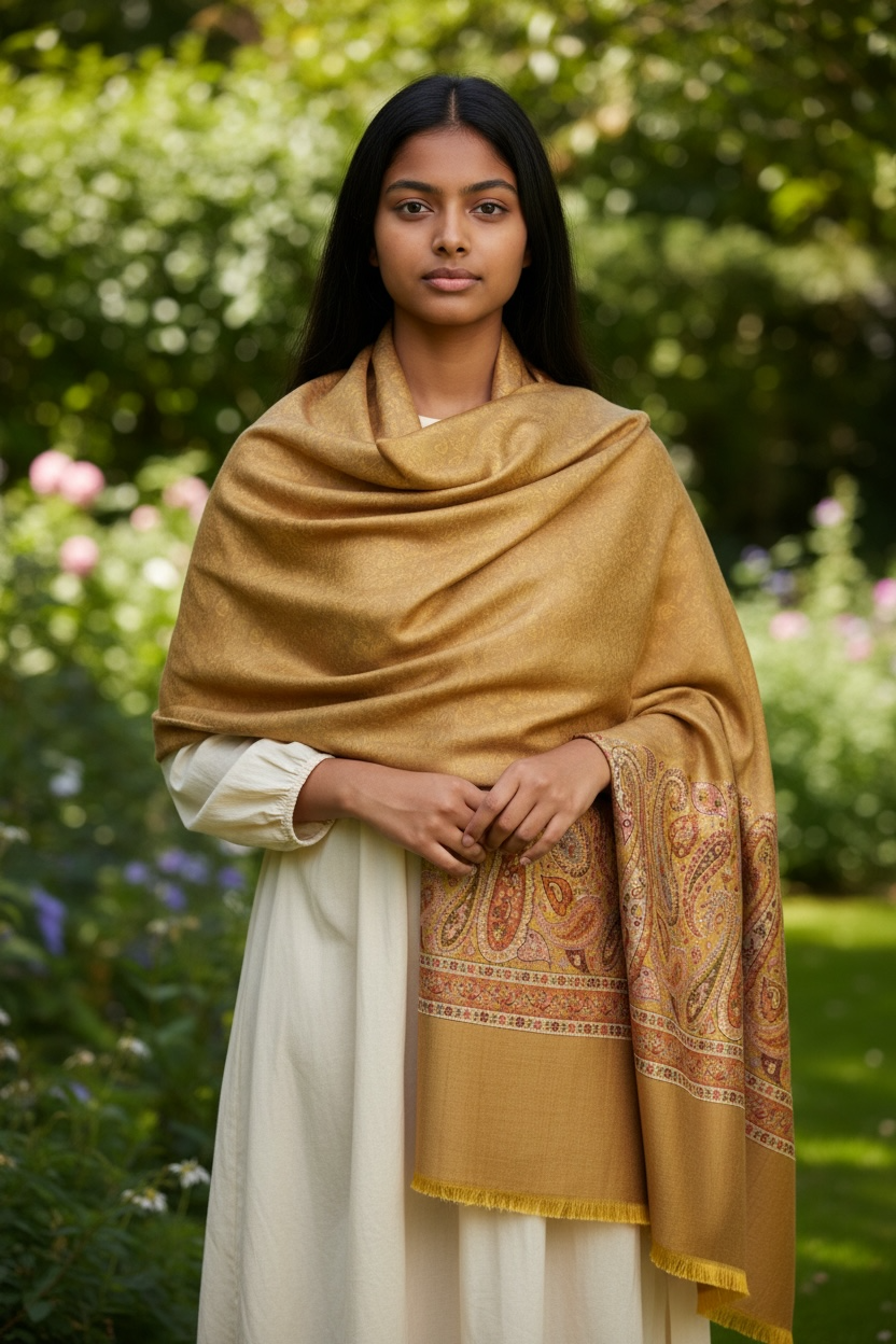 Mustard Self Print Shawl Pashmina