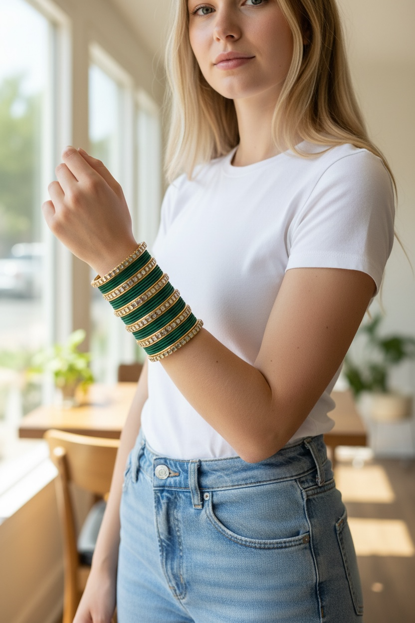 Matte Bangles with Kundan Kare