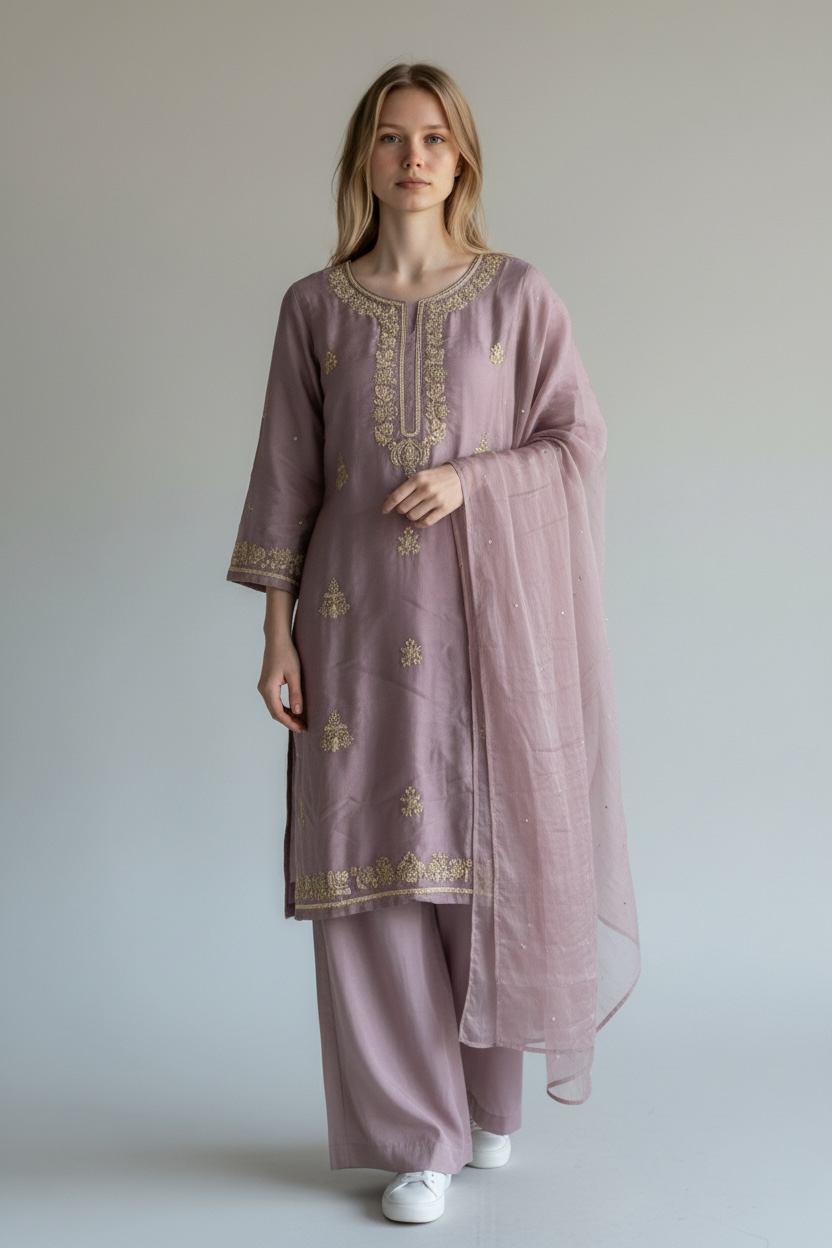 Mauve Plazzo Suit with Handwork