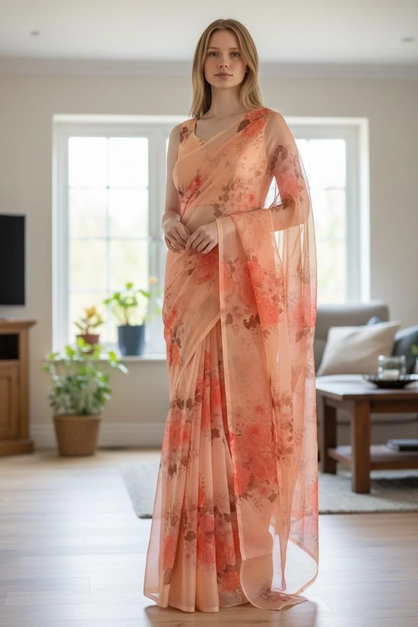Peach Floral 1 minute Sari