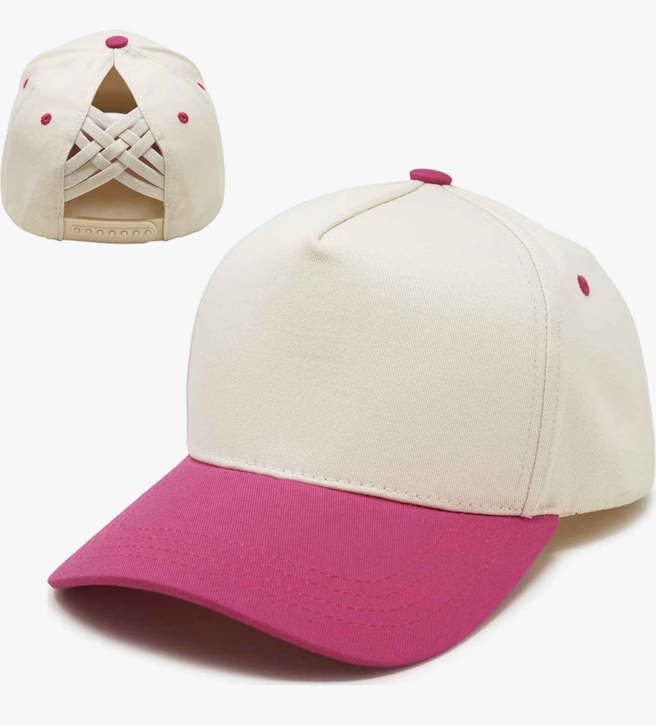HOT PINK & NATURAL PONYTAIL HAT