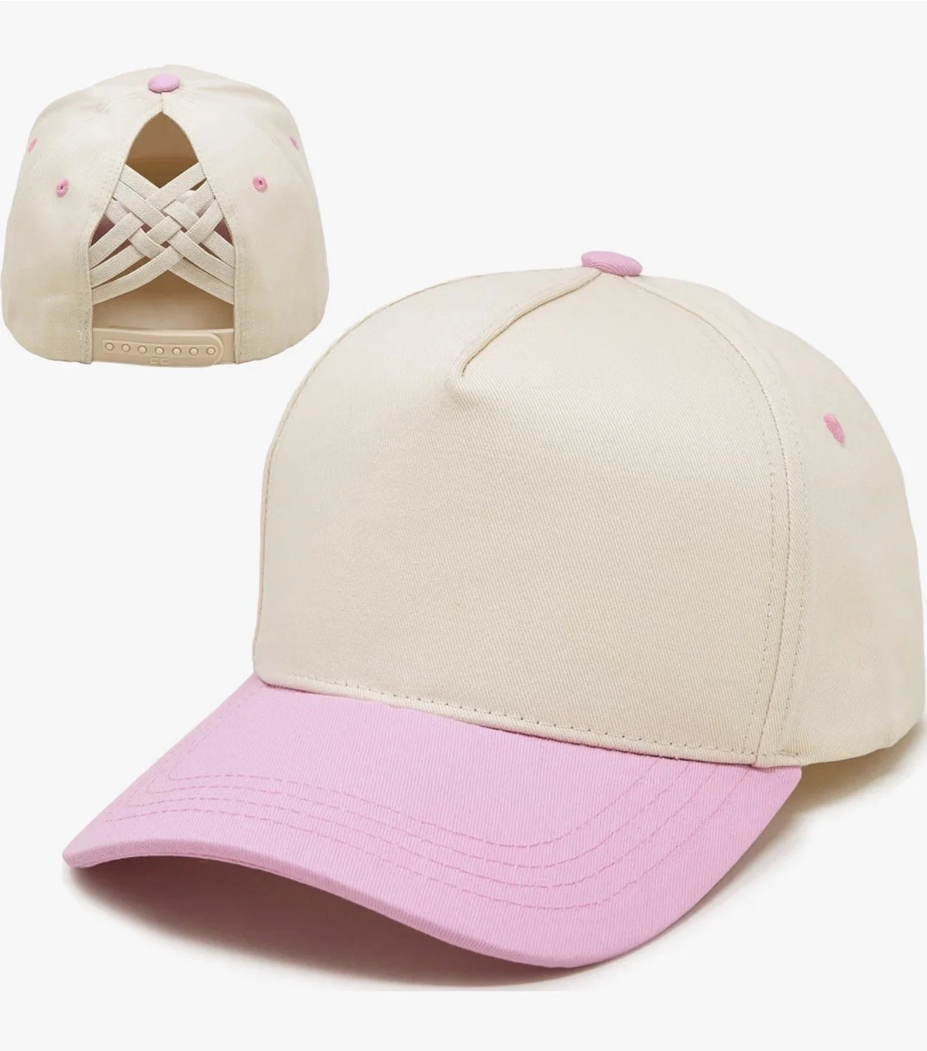 BABY PINK & NATURAL PONYTAIL HAT
