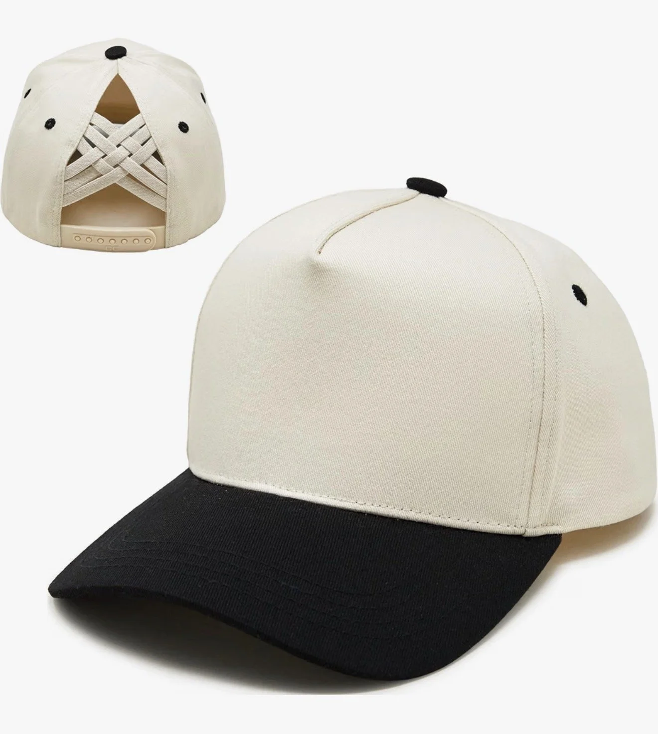 BLACK & NATURAL PONYTAIL HAT