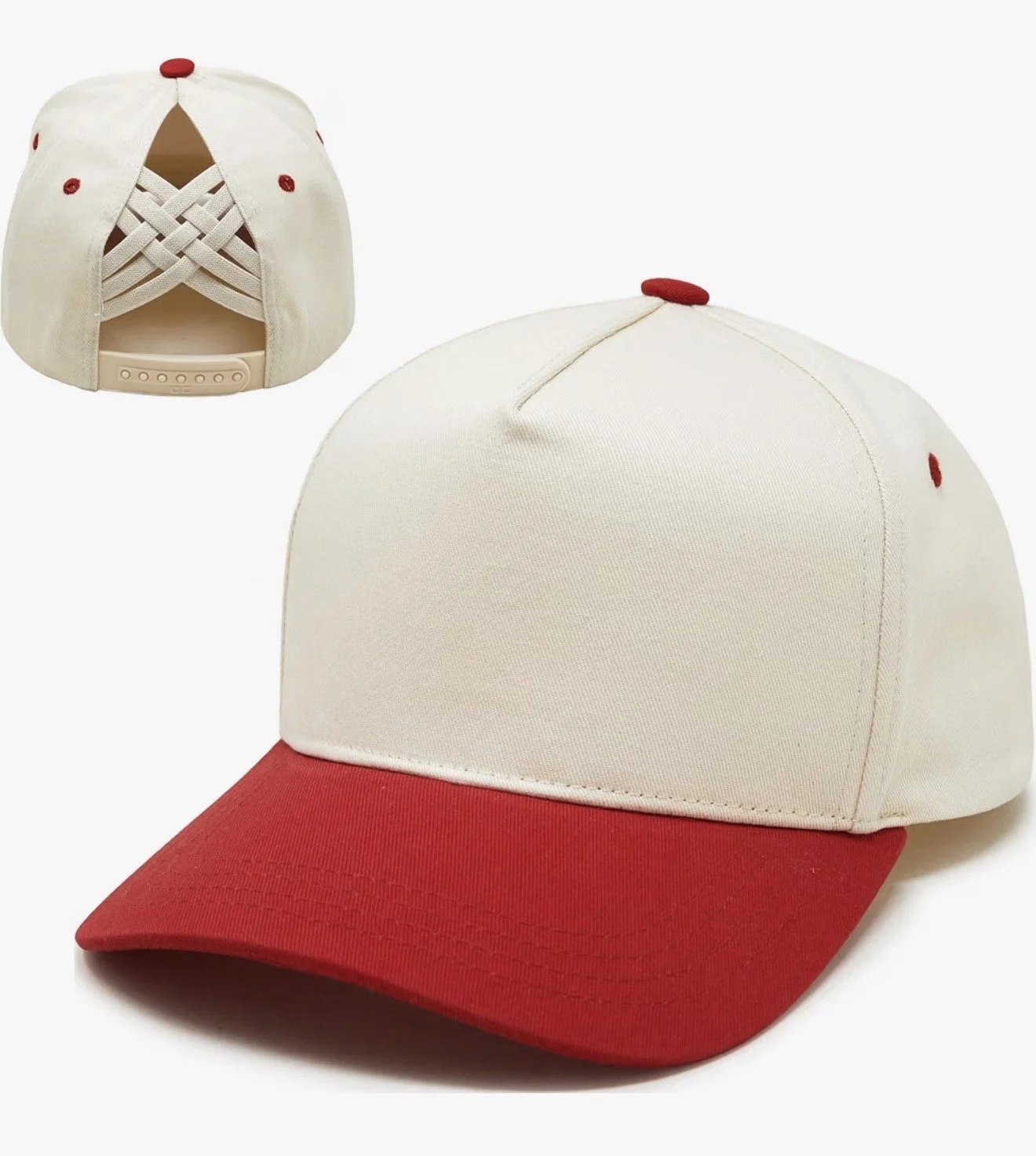 RED & NATURAL PONYTAIL HAT