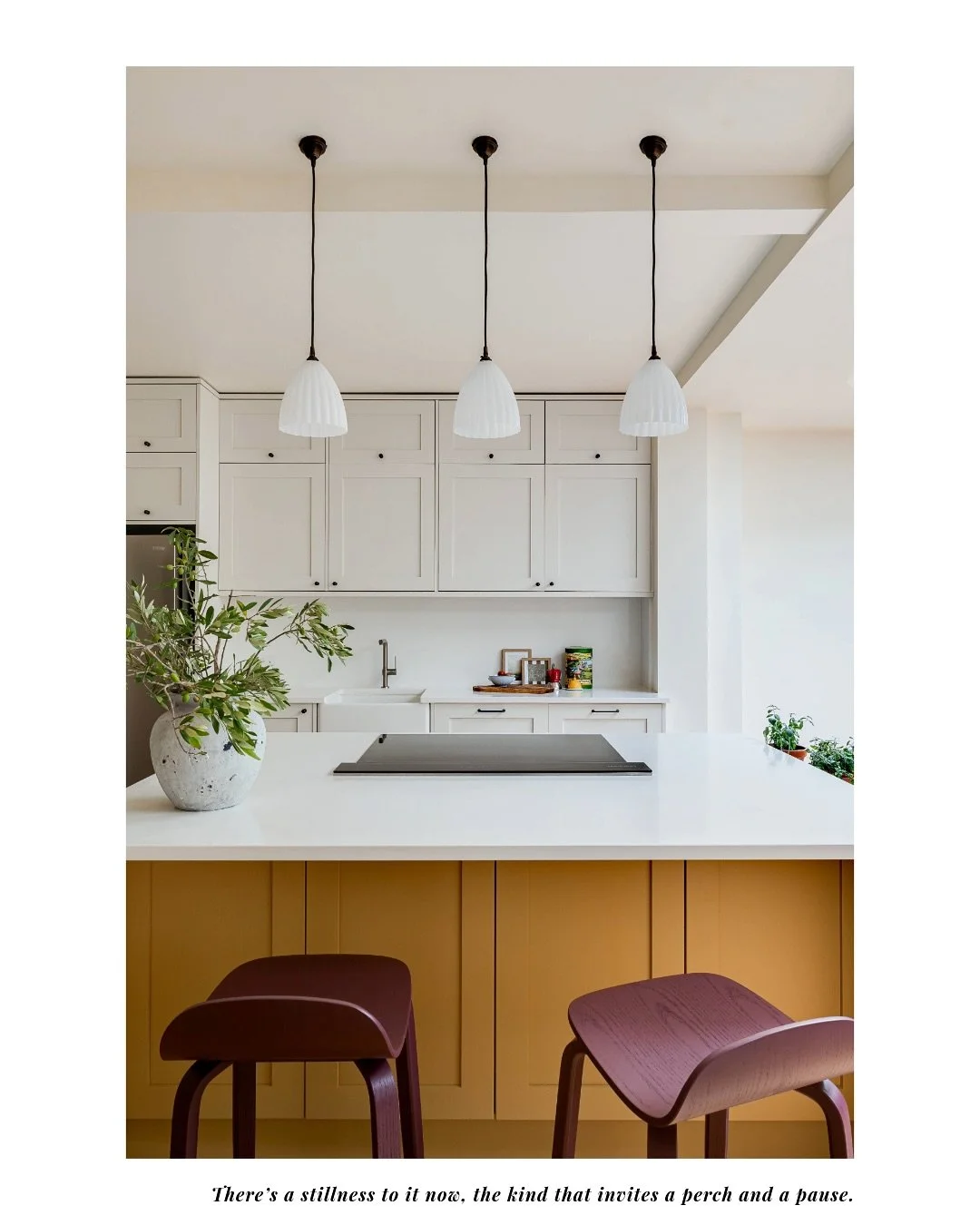 Thirty years after building their kitchen by hand, the clients came to us ready for a change and thoughtful refresh. The room already had a gentle rhythm: soft morning light, original timber French doors, and a generous view to the garden. Our role w