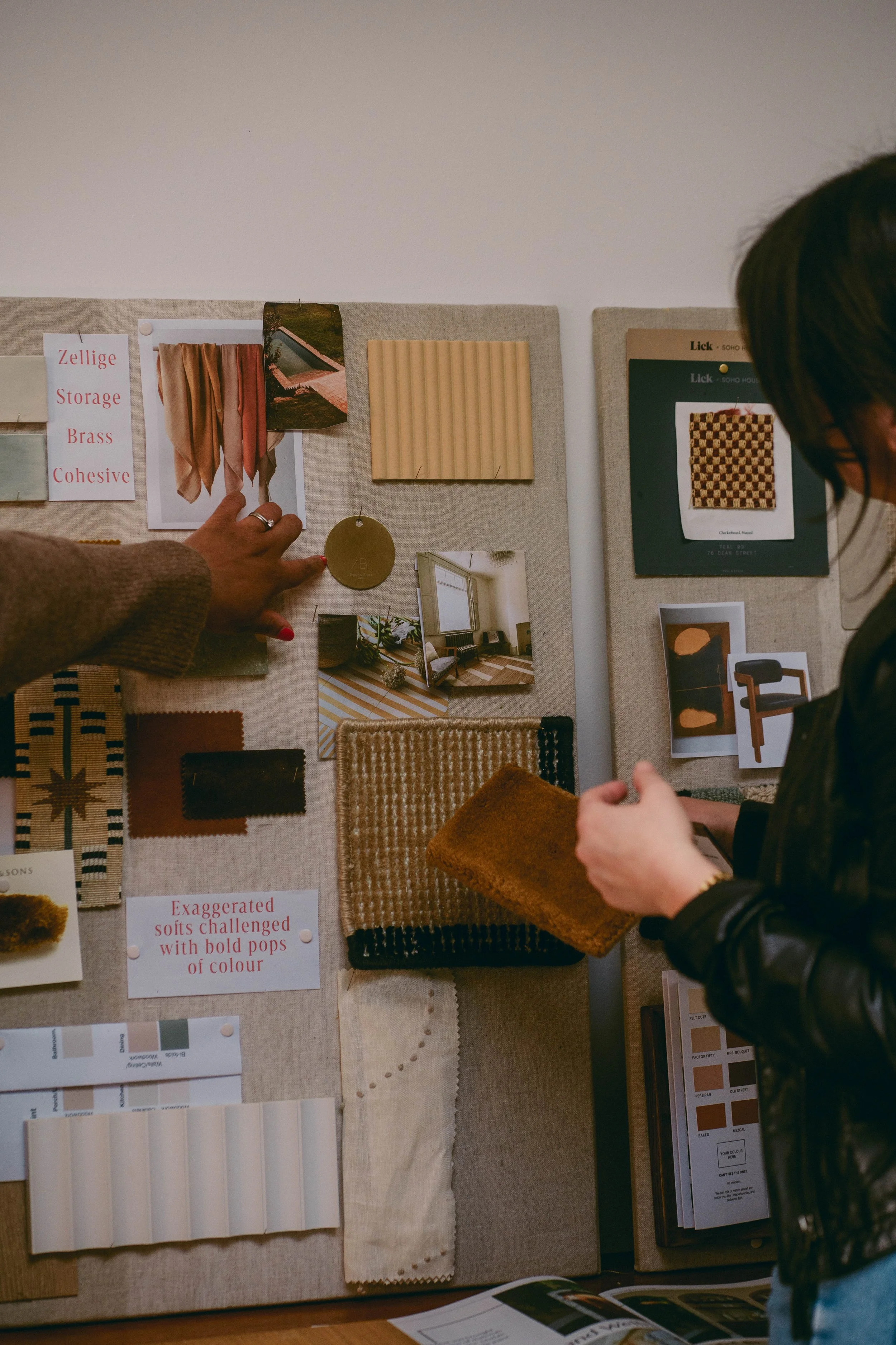 A Consult by FD moodboard for interiors with fabric and material samples