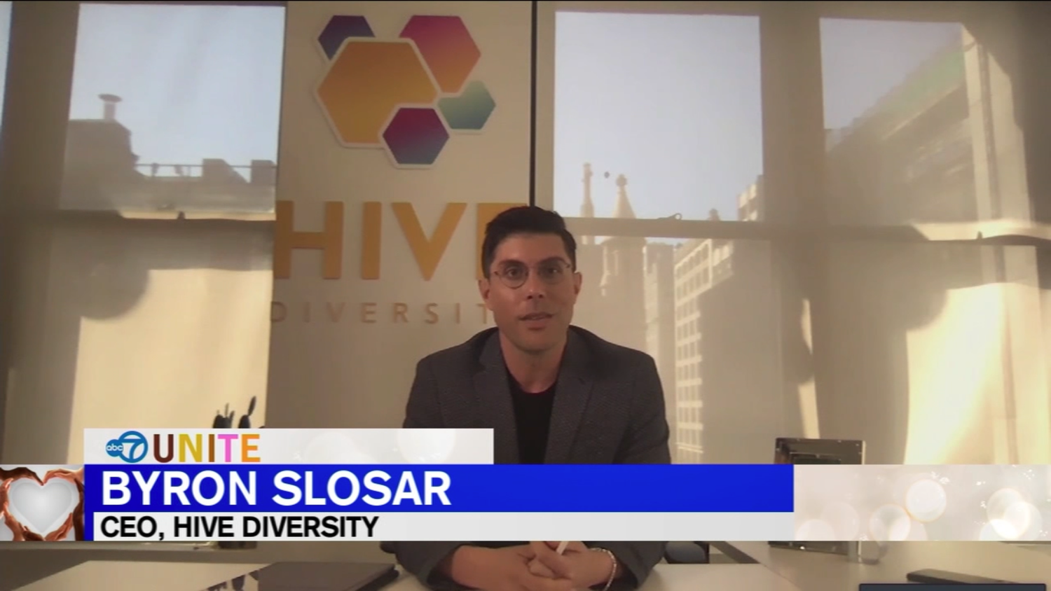 A screenshot from a news report featuring Hive CEO & Founder, Byron Slosar