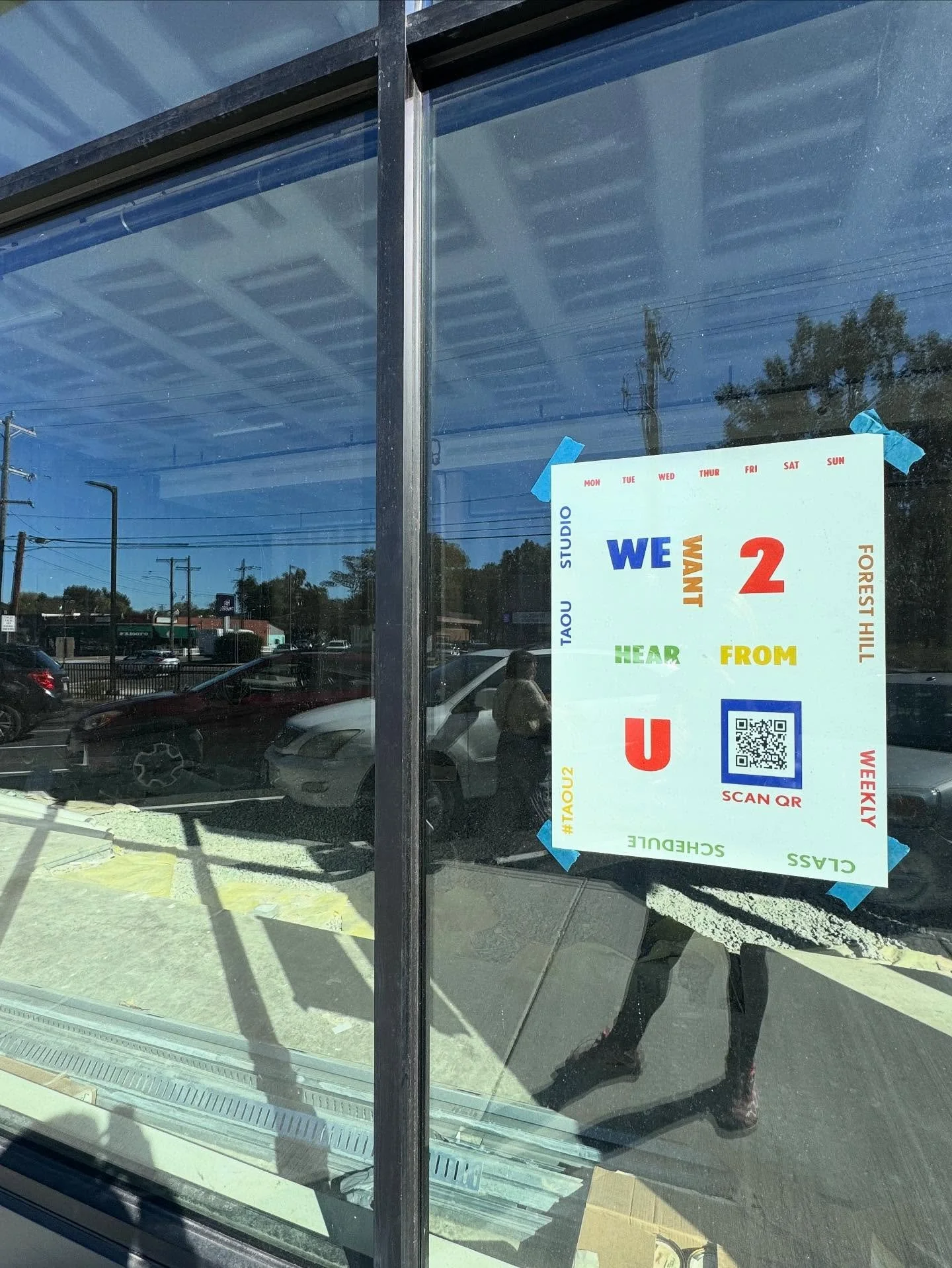 HEY FOREST HILL !! As we start planning the schedule for TAOU in Forest Hill we want to hear from you and what you want from us (classes, times, and more!) 
Head over to TAOU’s 2nd location next to @janetsrva (stop in get a pastry) and scan th