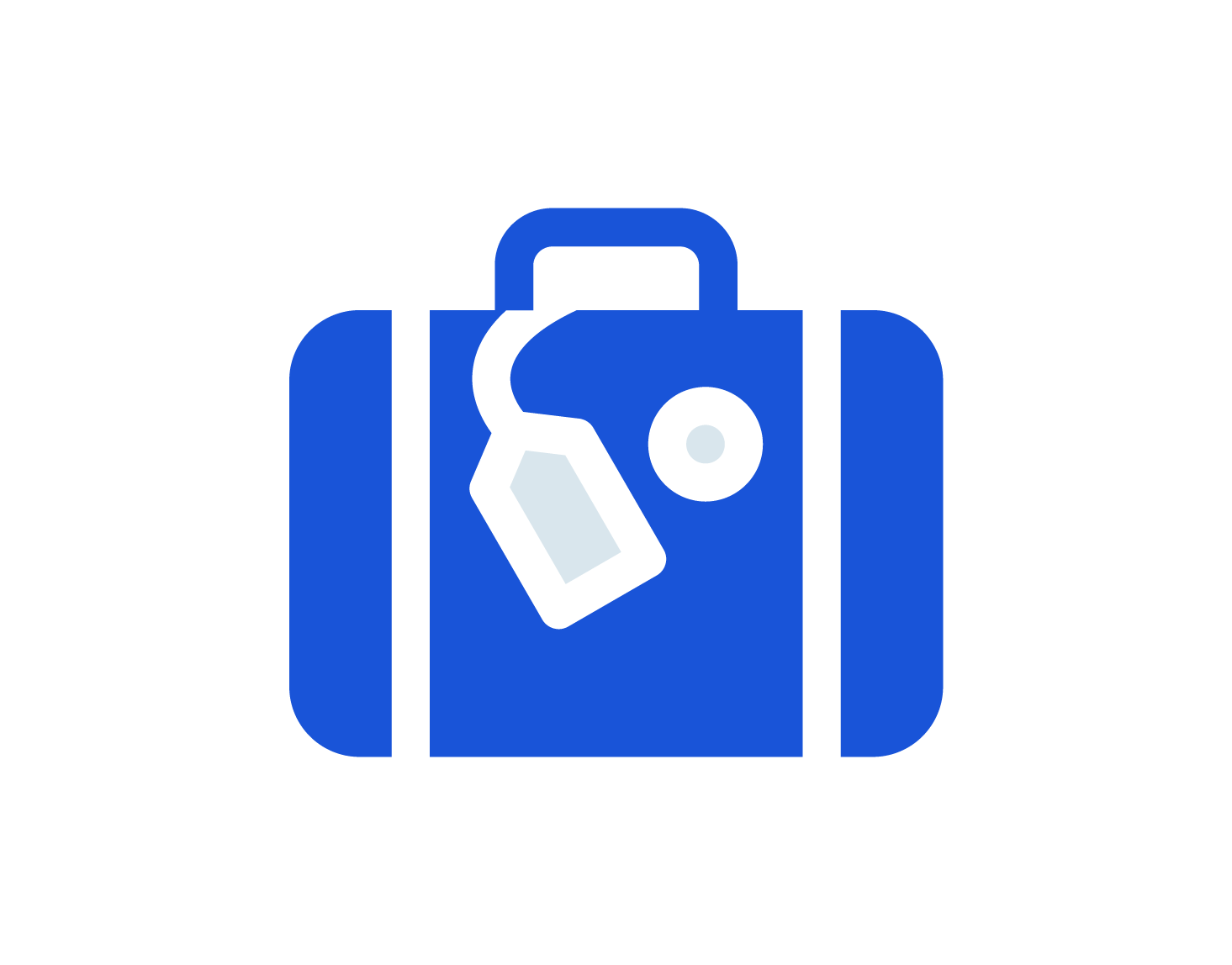 Icon of a blue suitcase with a luggage tag and a small hanging accessory.