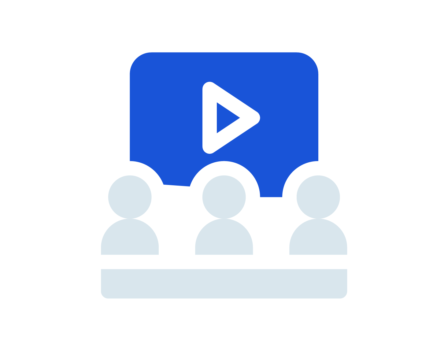 Icon representing online video content with three people and a play button.