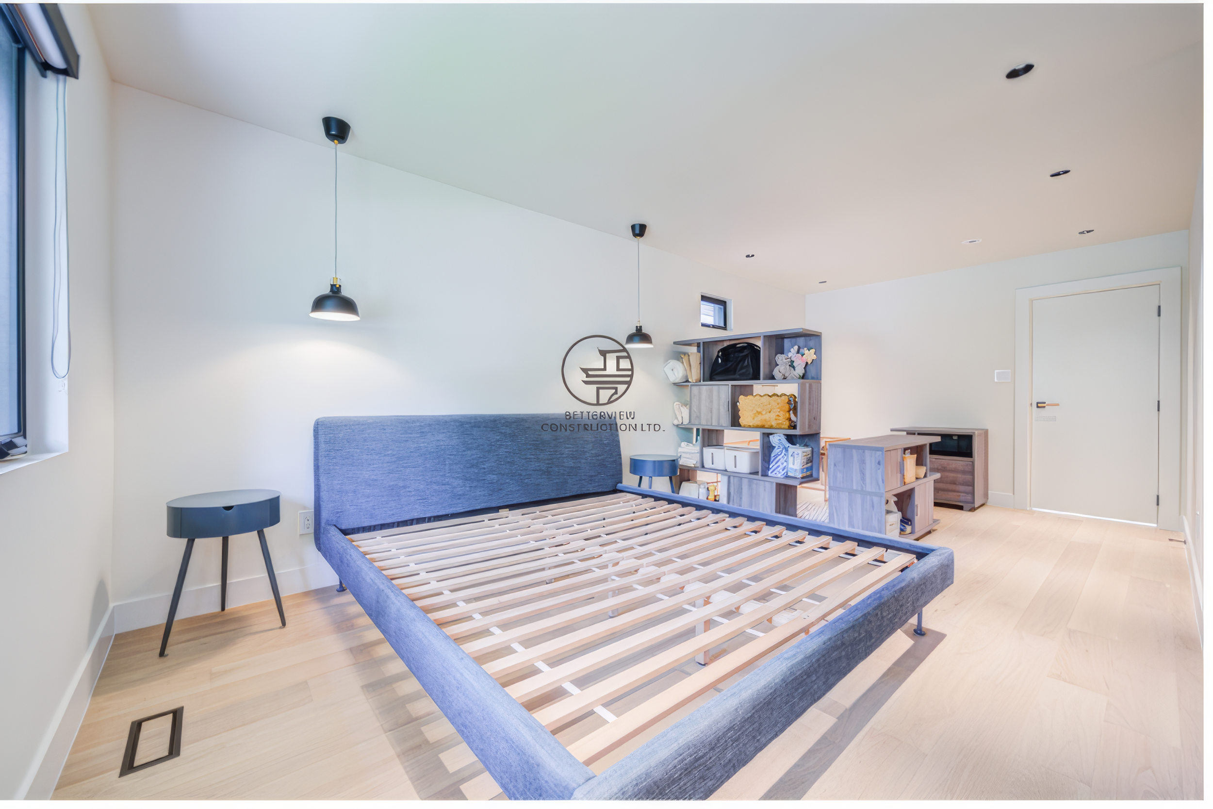 modern loft bedroom space with minimalist design in renovated home