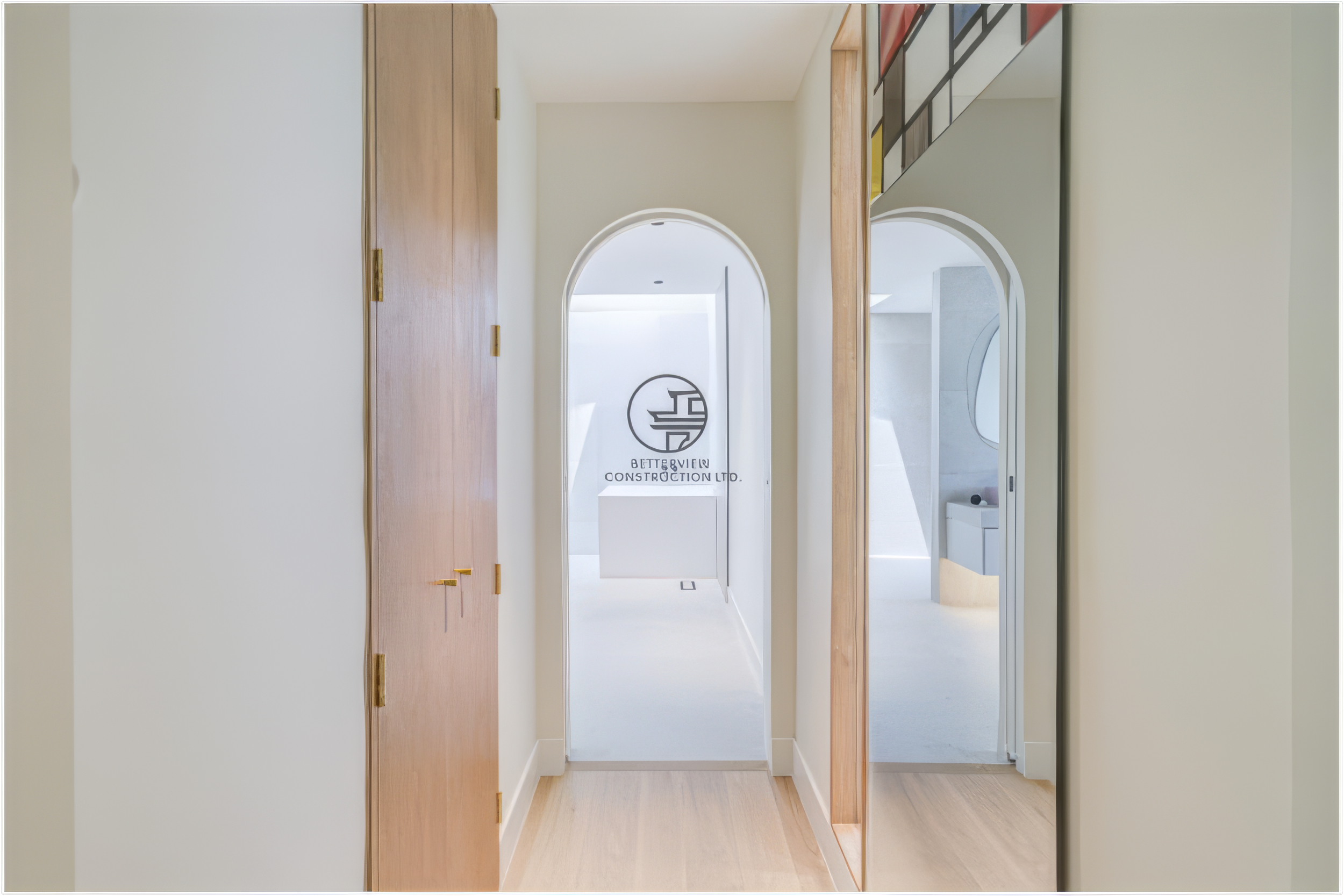 modern hallway with arched doorway in a minimalist home renovation