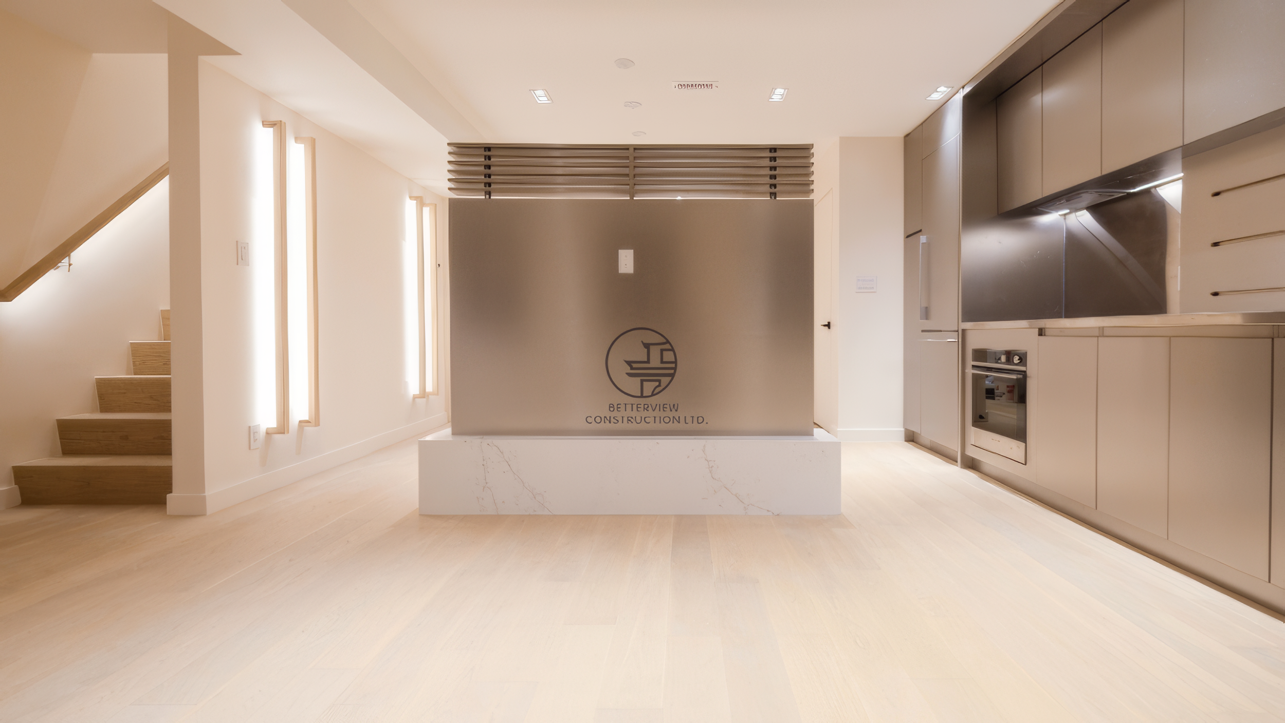 modern basement kitchen with island, sleek cabinetry, and open concept renovation design