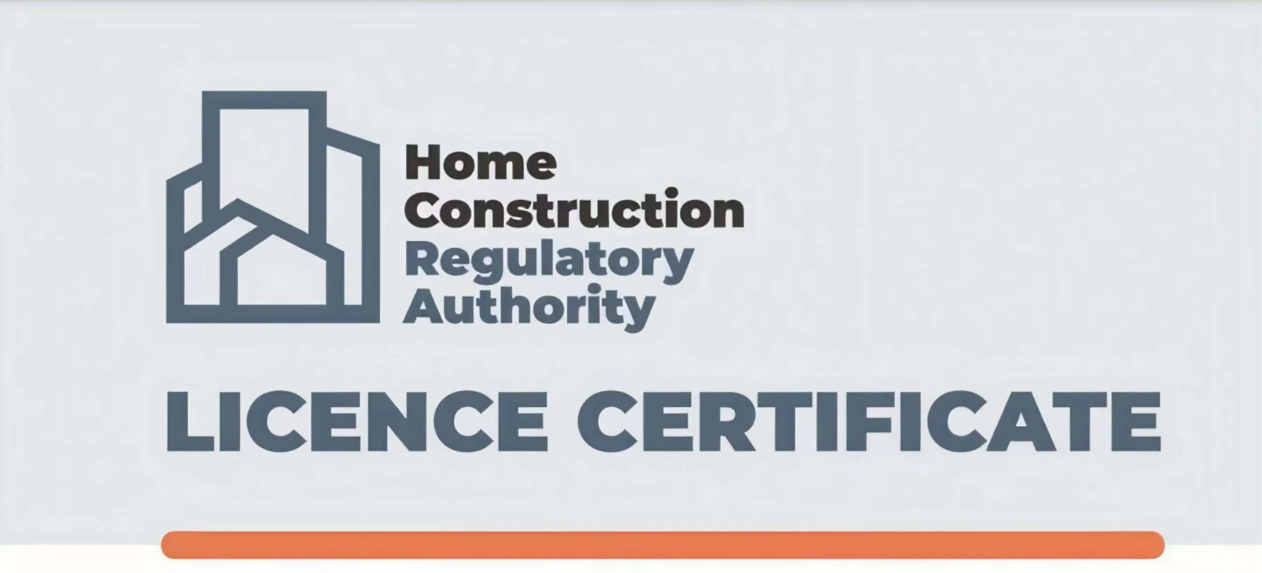 Home Construction Regulatory Authority licence certificate logo displayed on official document background in Ontario Canada