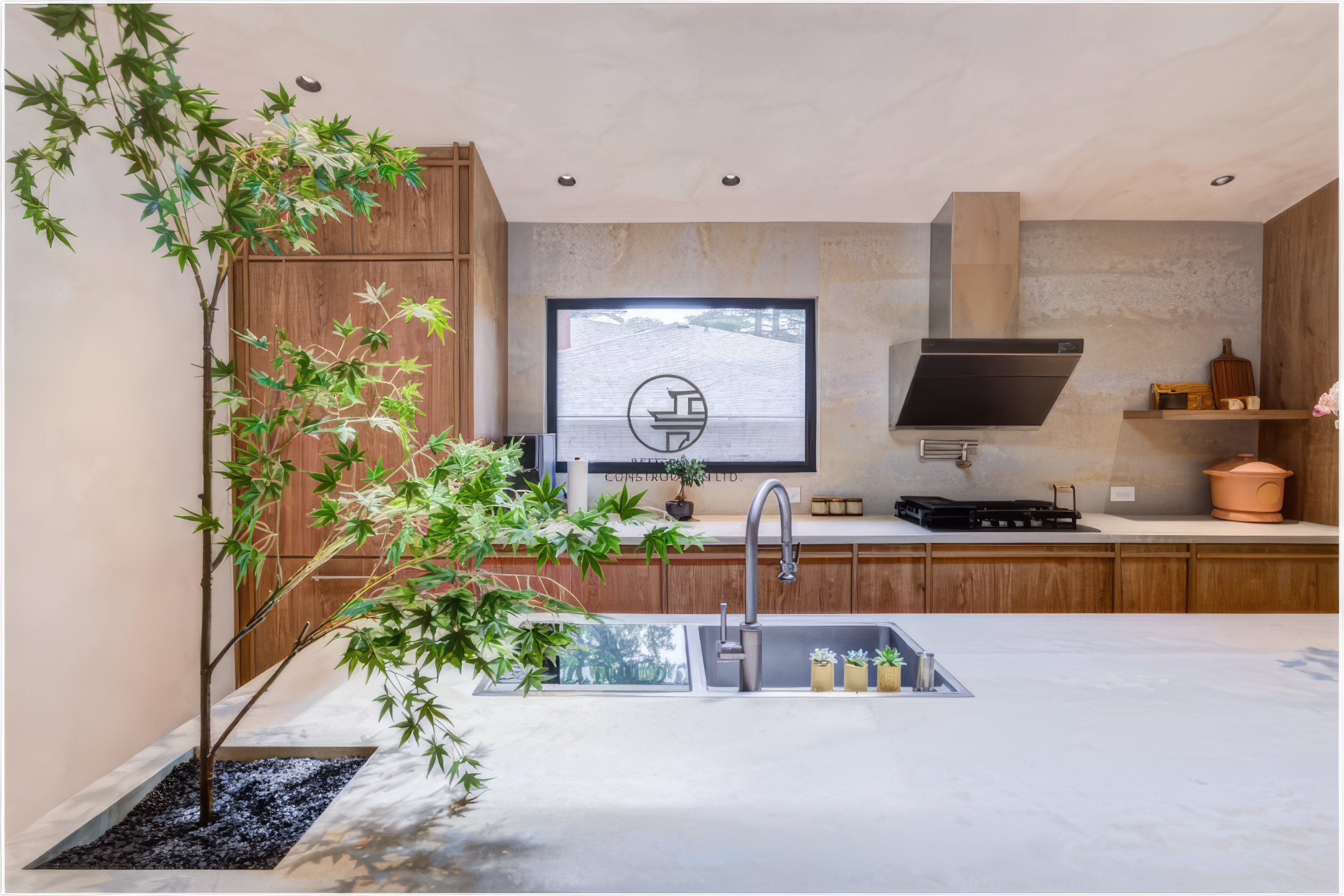 modern kitchen island with sink and wood cabinets