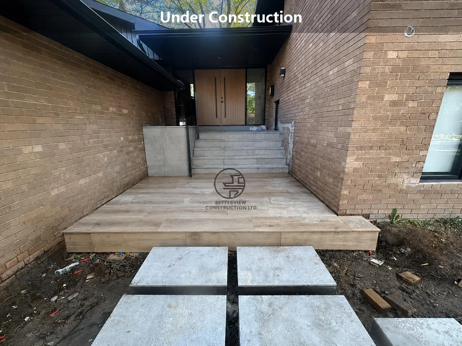 home front entrance under construction during renovation