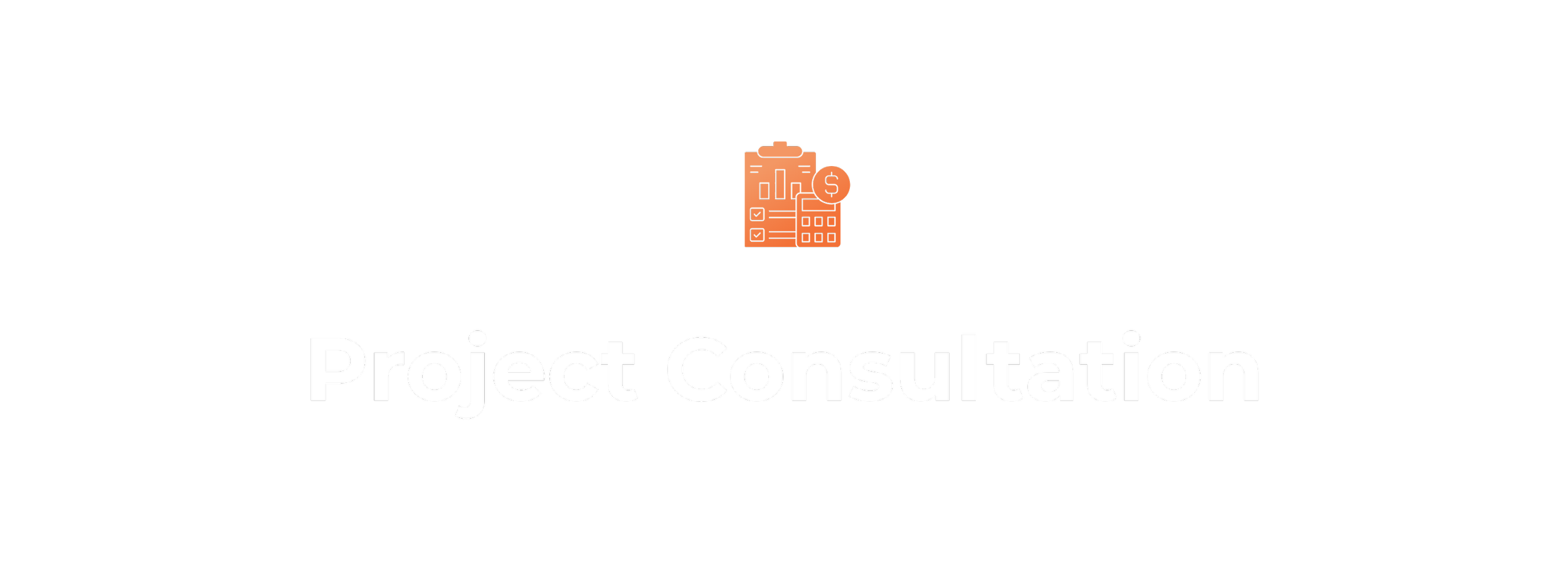 Graphic logo with a small icon of a calculator and charts, and the text 'Project Consultation' in bold white letters on a black background.