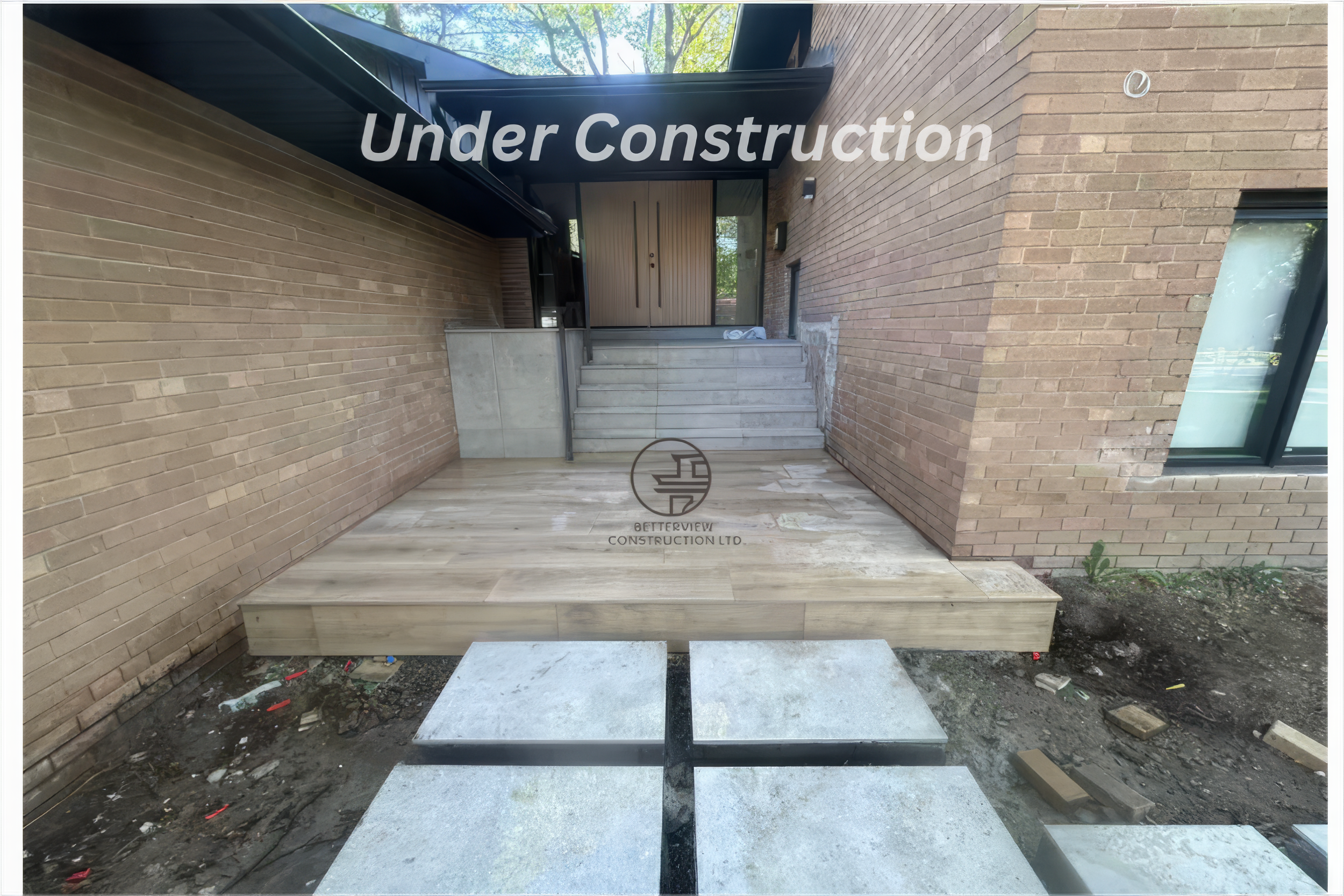 home front entrance under construction during renovation
