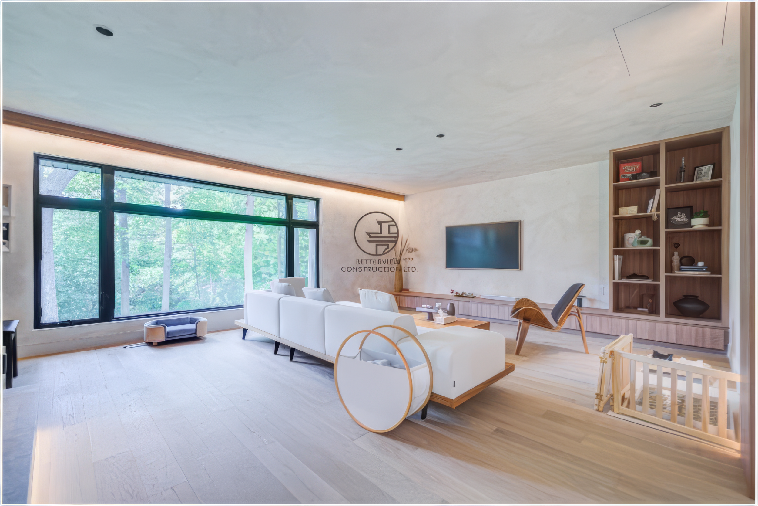 modern living room renovation with large windows and open concept design