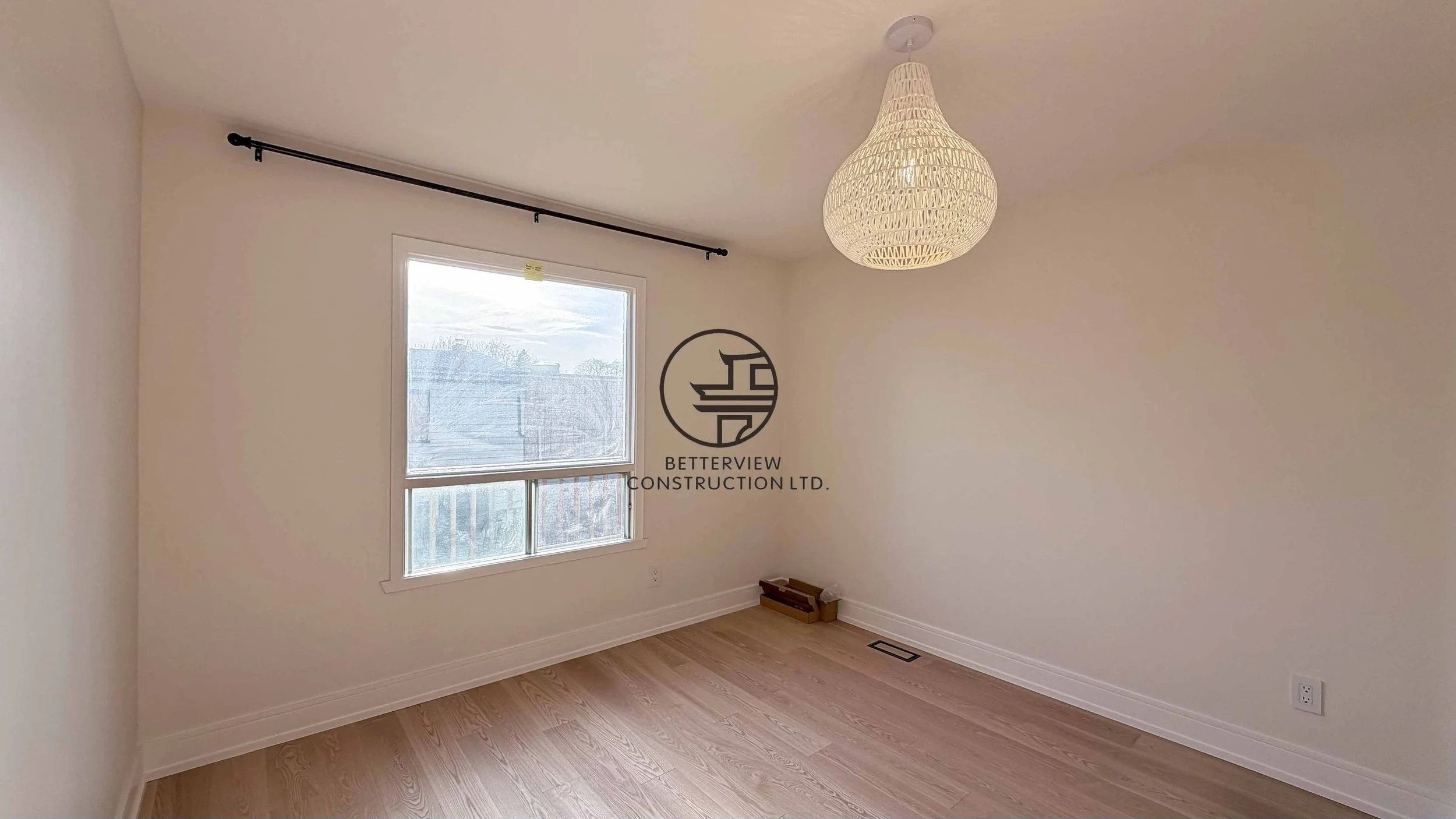 Second-floor bedroom floor replacement by Betterview Construction Ltd., featuring new high-quality flooring with a smooth modern finish, showcasing residential renovation and interior finishing in the Greater Toronto Area.