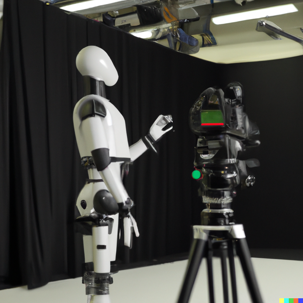 DALL·E 2022-12-26 18.22.50 - friendly ai robot with a camera working on a film set.png