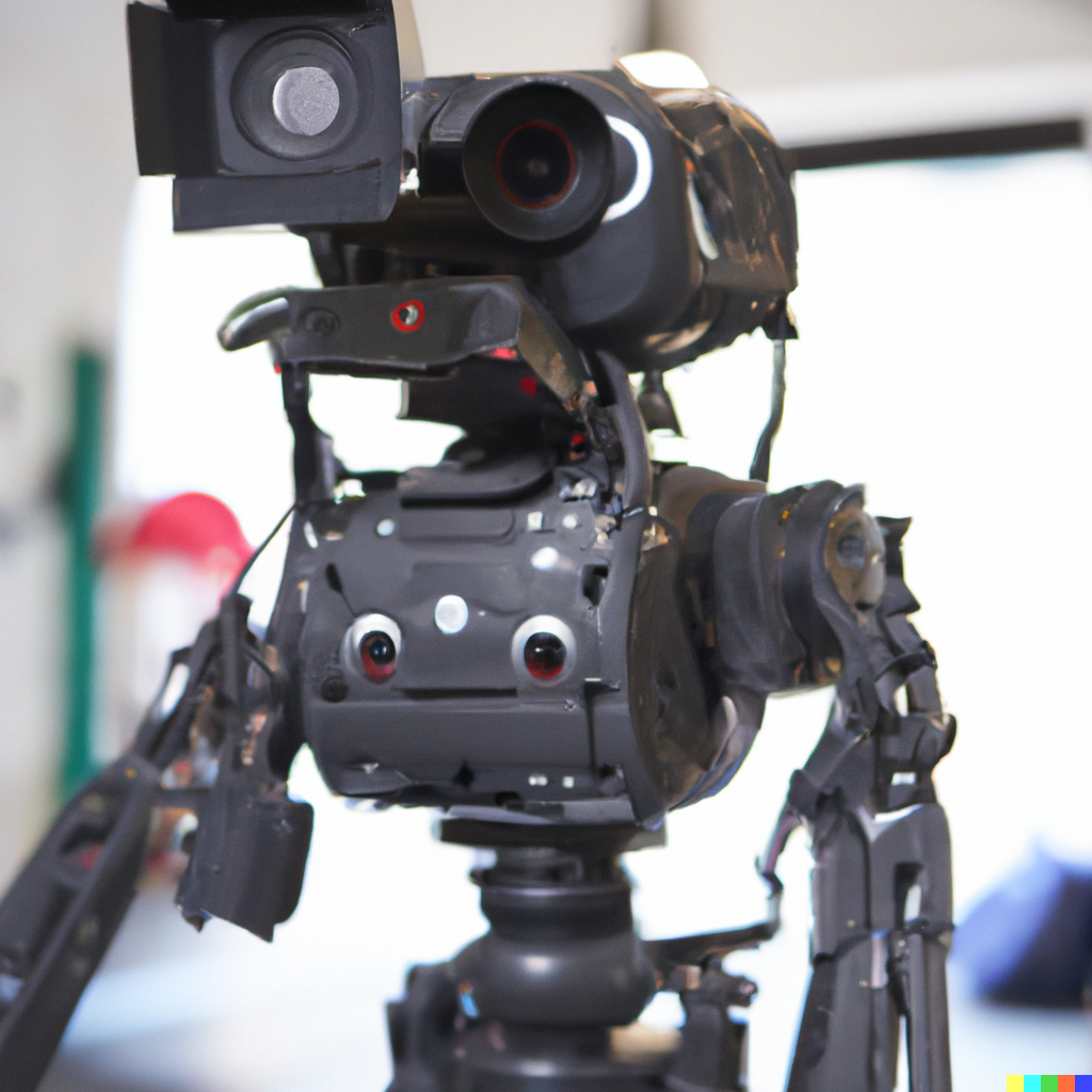 DALL·E 2022-12-26 18.21.59 - friendly ai robot camera operator with a large lens camera directing on a film set.png