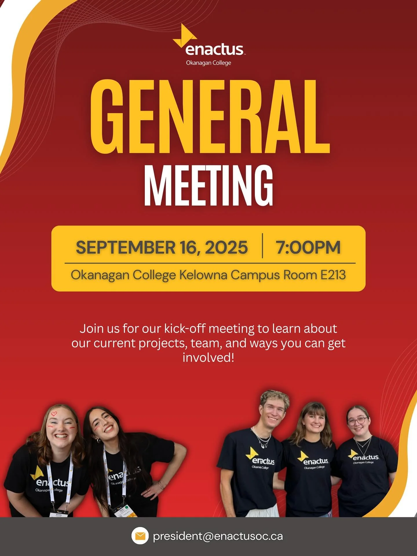 🎉You&rsquo;re invited!🎉

Don&rsquo;t miss out, join us TONIGHT at 7pm for our FIRST General Meeting of the year!

➡️Learn what Enactus is all about and hear updates on current projects.
➡️Join our annual brainstorm&nbsp;on issues we&rsquo;re seeing