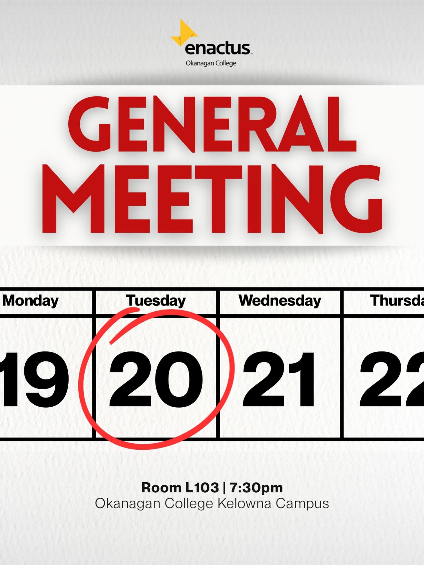 Join us for the first General Meeting of the winter semester!!

➡️L103 at 7:30pm on January 20th
➡️Intro to Enactus for new members
➡️Project updates 
➡️Opportunities to get involved

Followed by a team social at Train Station Pub!

We can&rsquo;t wa