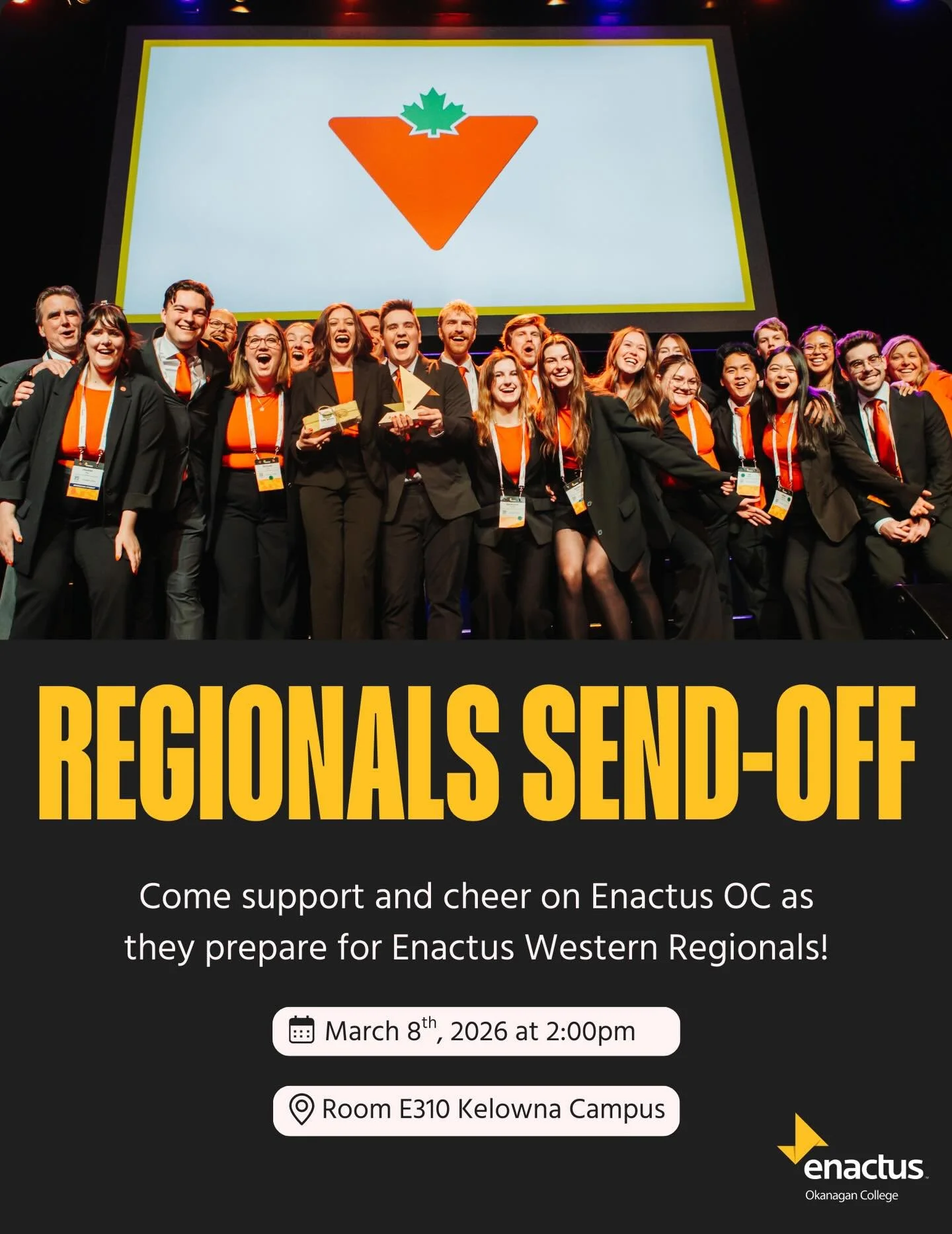 Join us on Sunday, March 8th at 2:00pm to support and cheer on our 2026 Regionals teams!!

Competing in 3 categories, these students have been working relentlessly to present their very best work. 

📍Room E310, Okanagan College Kelowna Campus

Bring