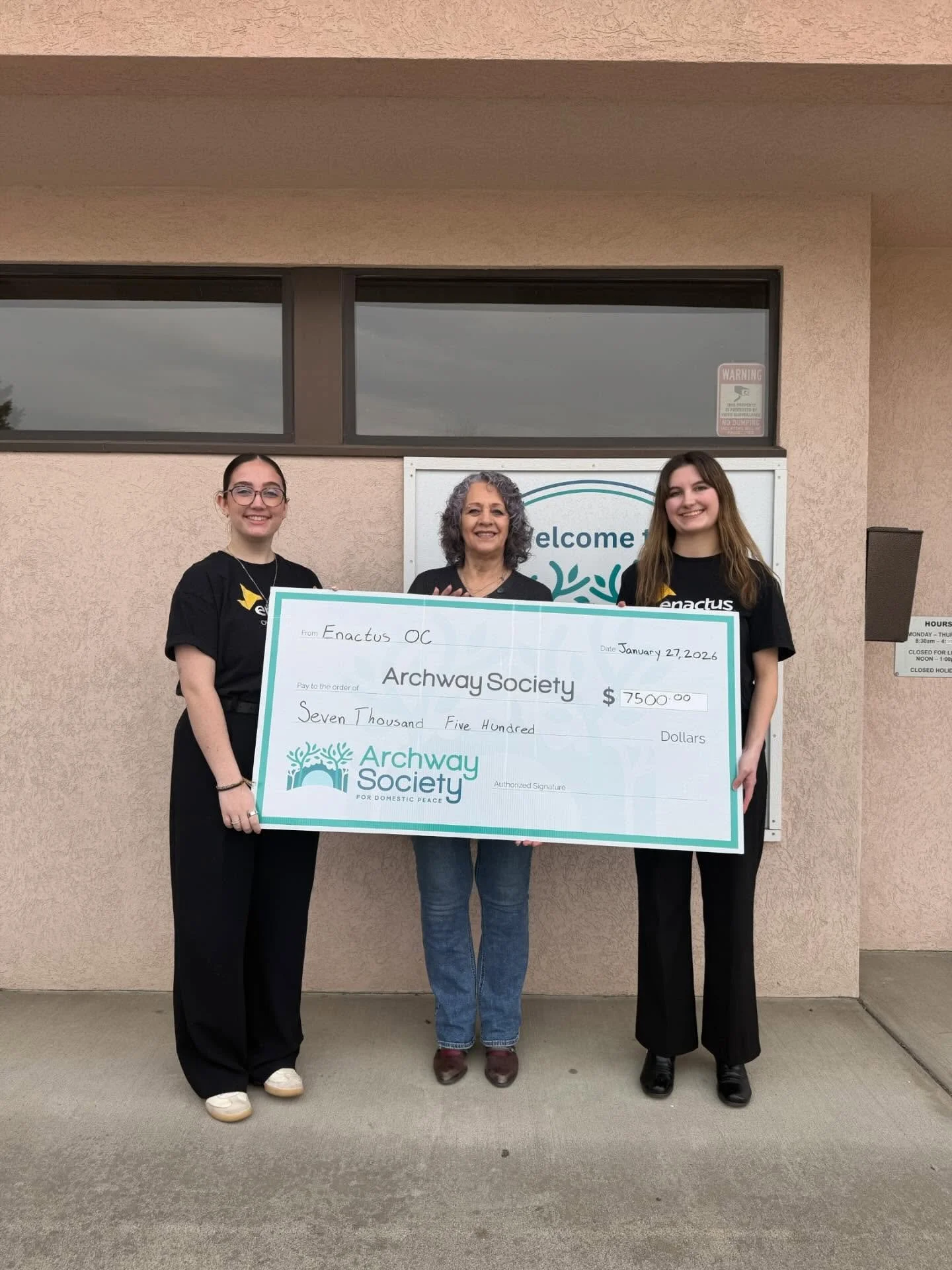 Enactus Okanagan College is proud to support Archway Society for Domestic Peace with a donation of $7,500, which was made possible by the generous donations of Pushor Mitchell LLP, Okanagan College Faculty Association, &amp; Enactus Okanagan College.