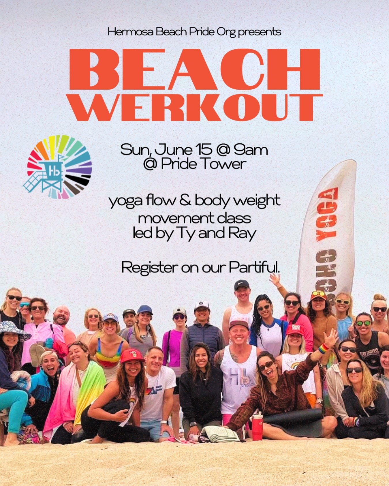 Celebrate love, strength, and community with a BEACH WERKOUT!💪🌈 Enjoy a combination yoga flow & body weight movement class right on the sand led by Ty and Ray. This is a pay-what-you-can donation based class. Details below for registration!
📆