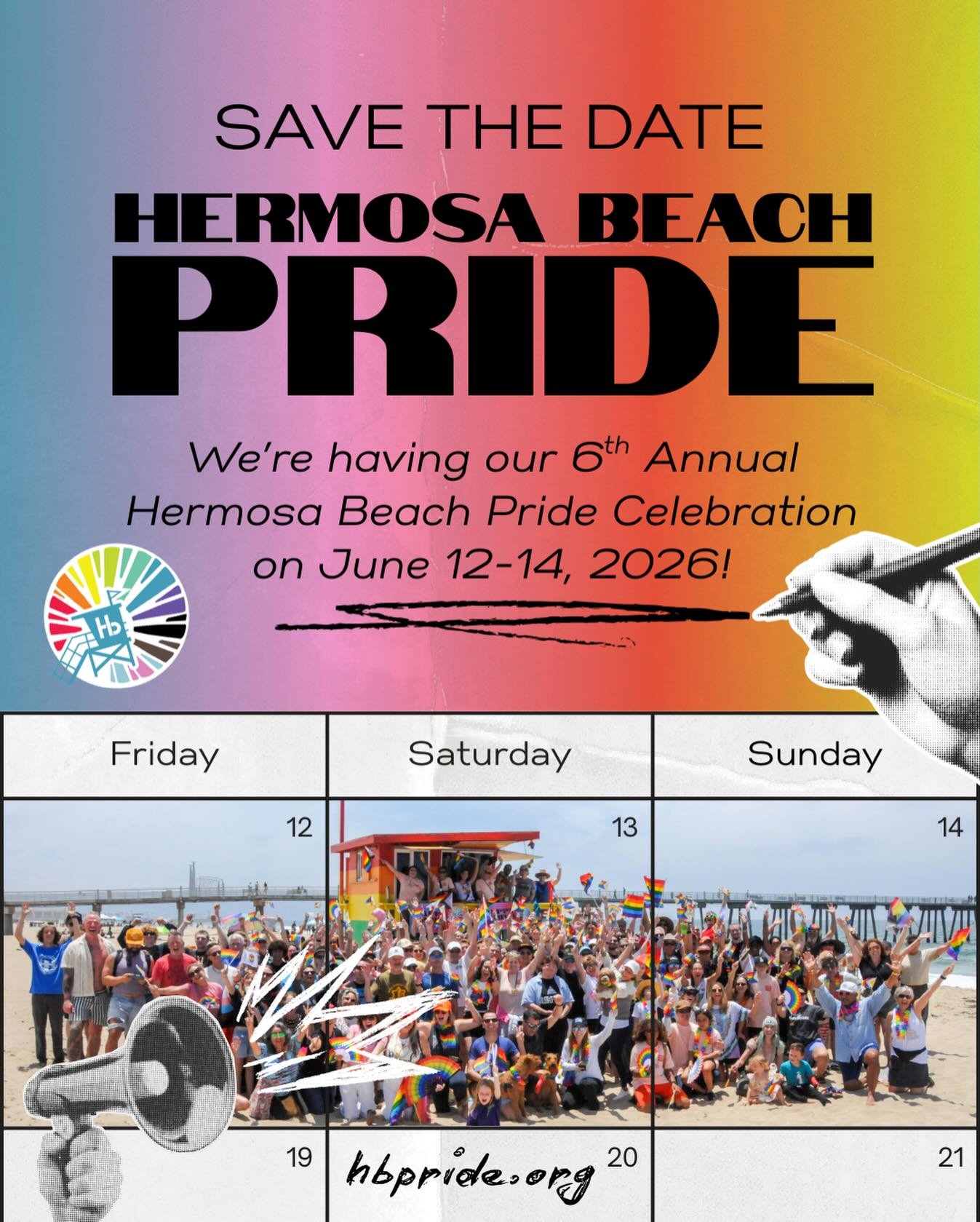 WRITE THAT DOWN. WRITE THAT DOWN!✍🏻‼️💥🏳️&zwj;🌈&nbsp;&nbsp;Mark your calendars. We&rsquo;re having our 6th Annual Hermosa Beach Pride Celebration on June 12-14, 2026! Stay tuned for updates and ways to get involved....#HermosaBeachPride

🔗hbpride